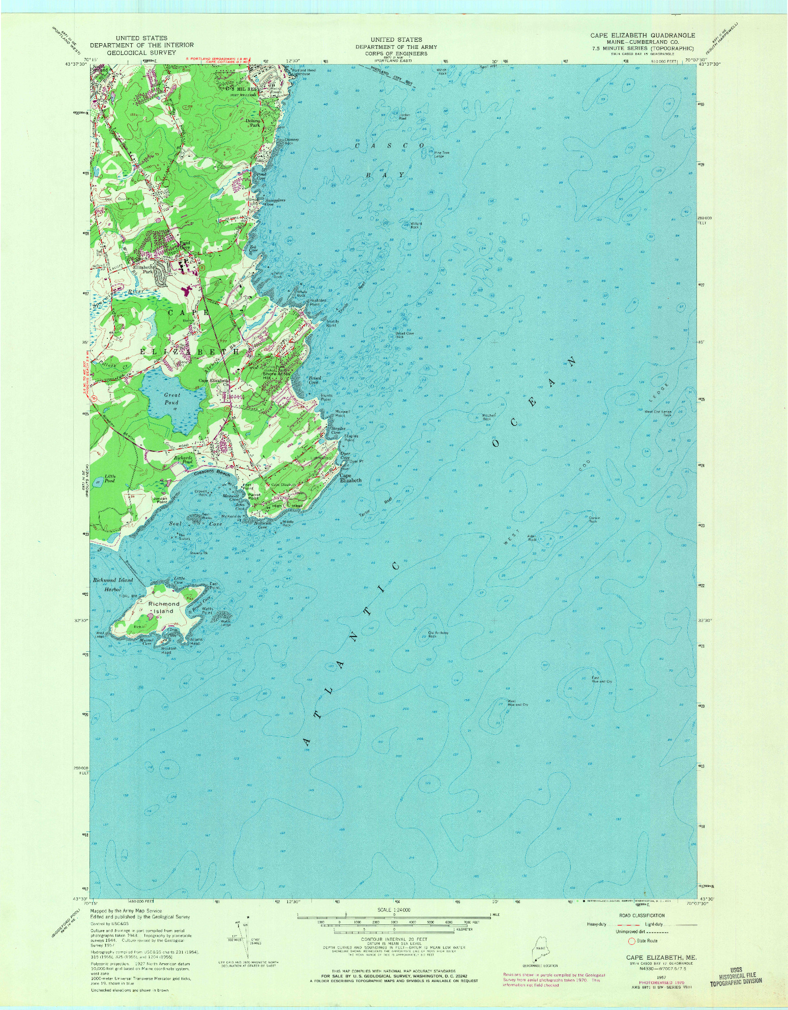 USGS 1:24000-SCALE QUADRANGLE FOR CAPE ELIZABETH, ME 1957