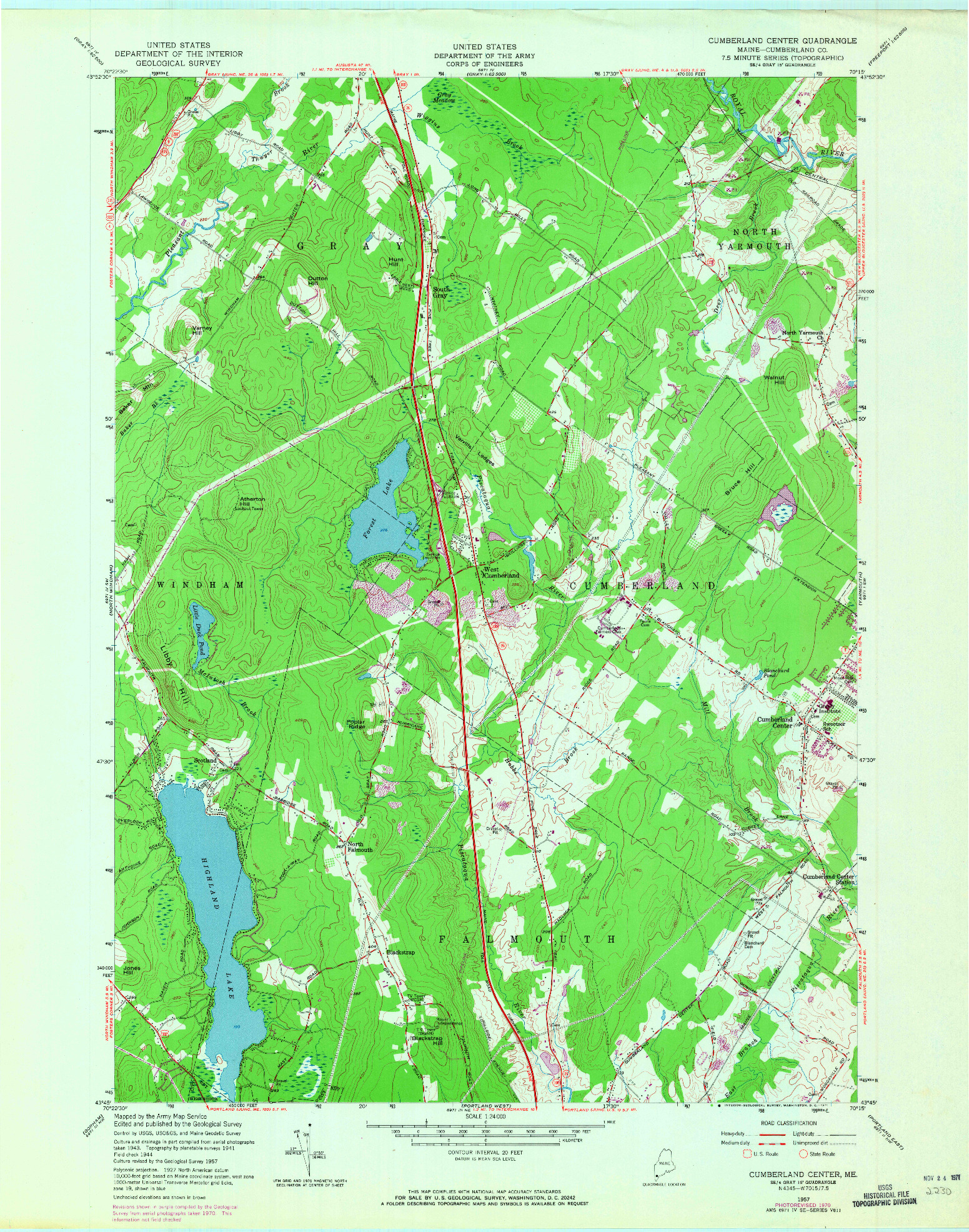 USGS 1:24000-SCALE QUADRANGLE FOR CUMBERLAND CENTER, ME 1957