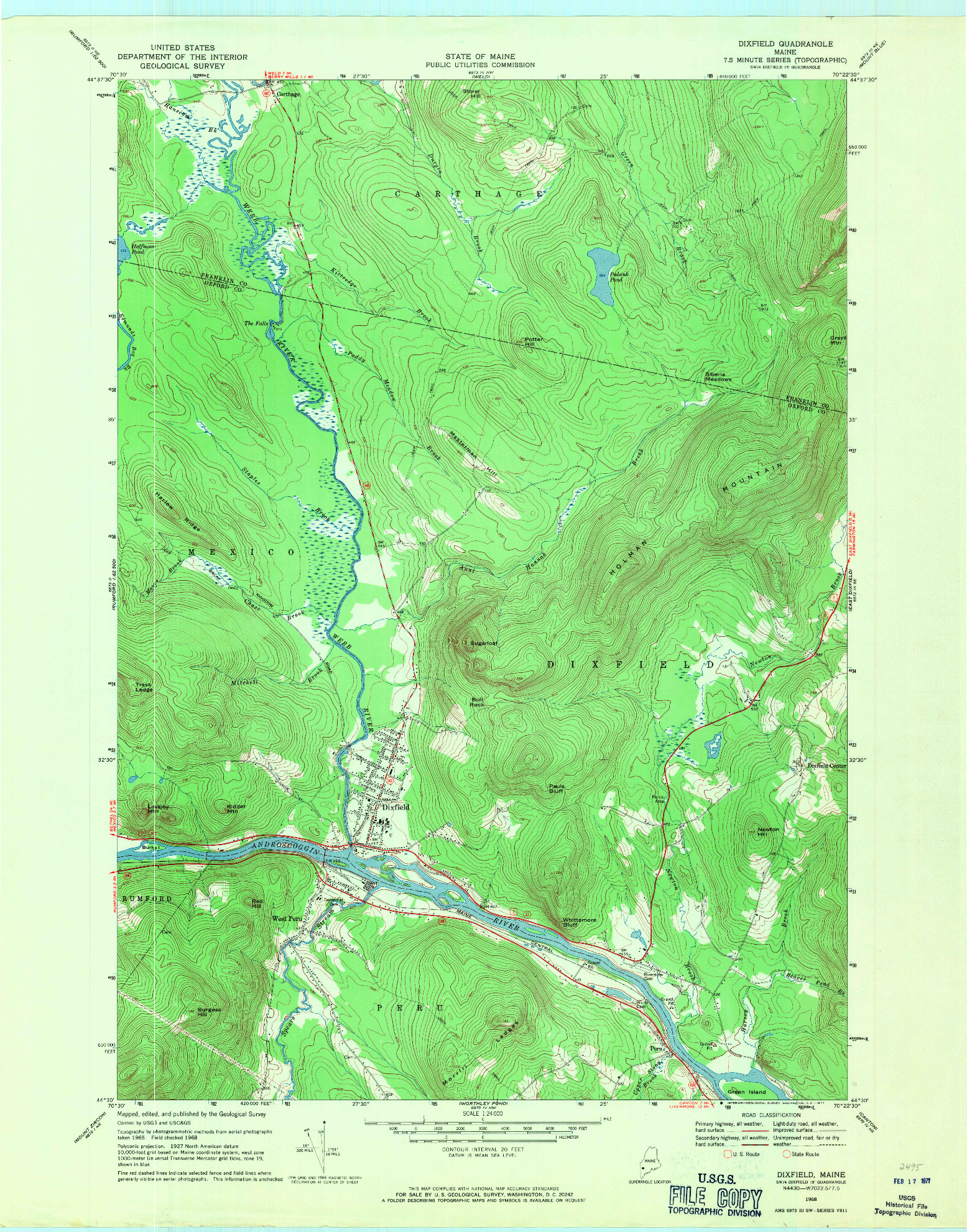 USGS 1:24000-SCALE QUADRANGLE FOR DIXFIELD, ME 1968