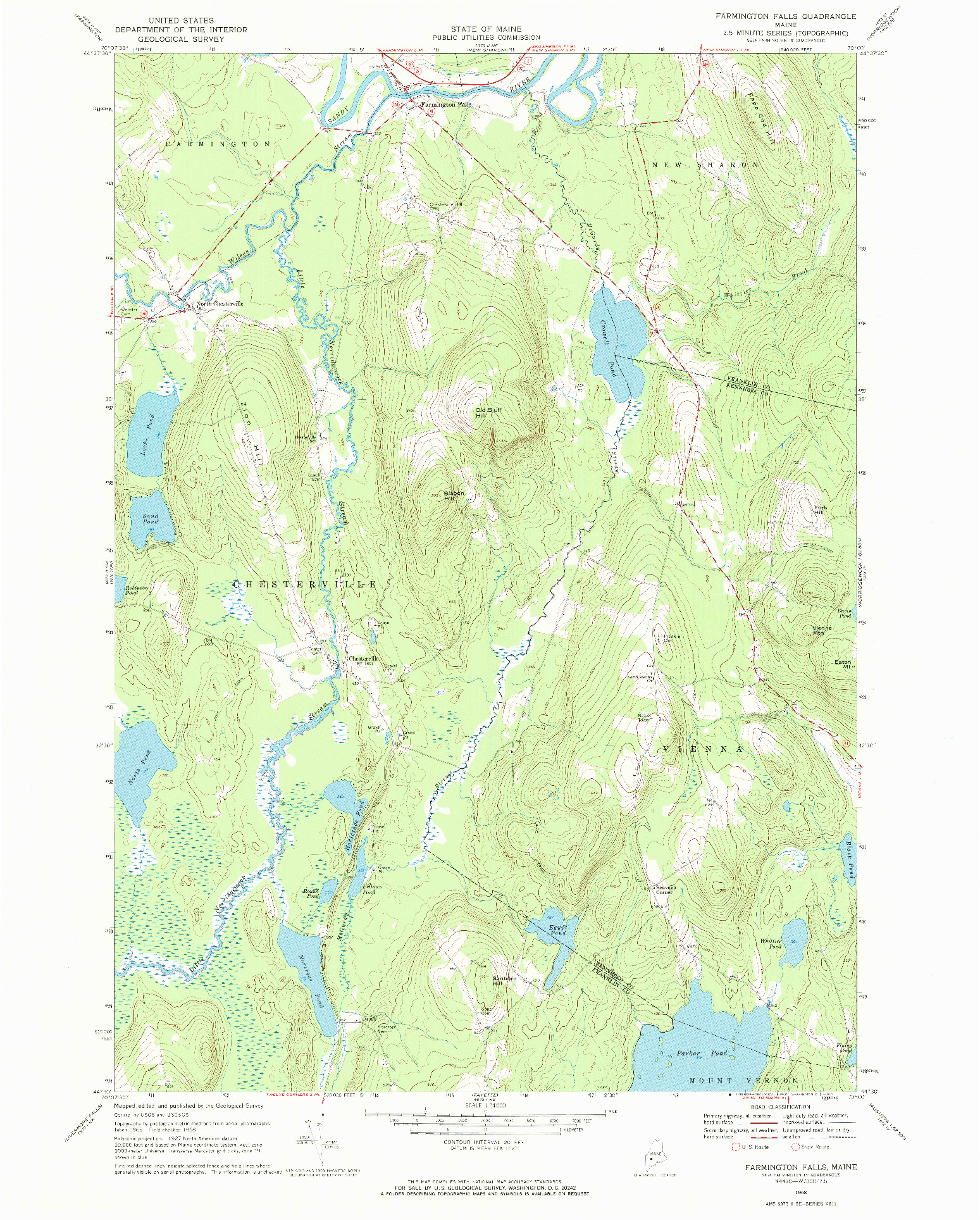 USGS 1:24000-SCALE QUADRANGLE FOR FARMINGTON FALLS, ME 1968