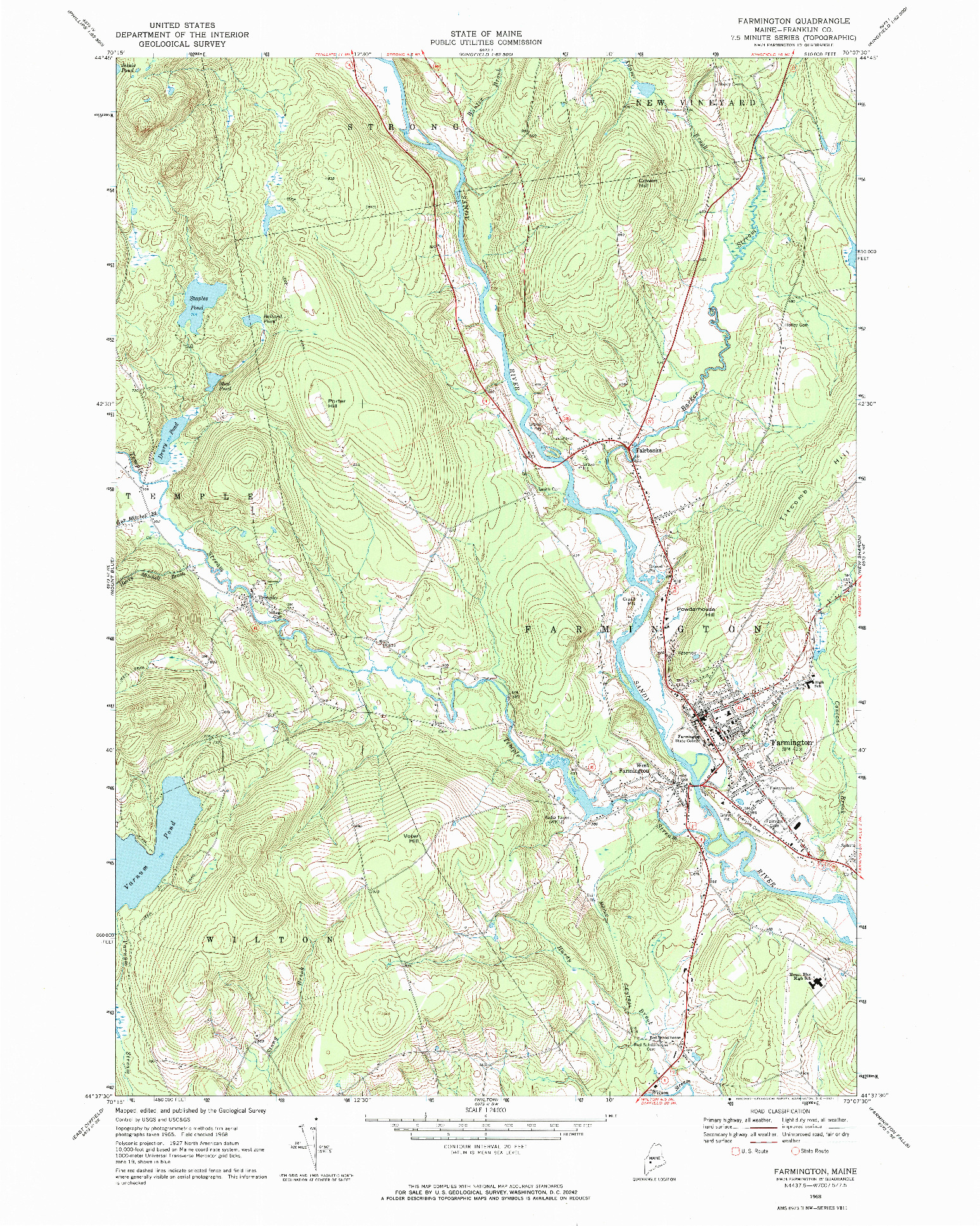 USGS 1:24000-SCALE QUADRANGLE FOR FARMINGTON, ME 1968