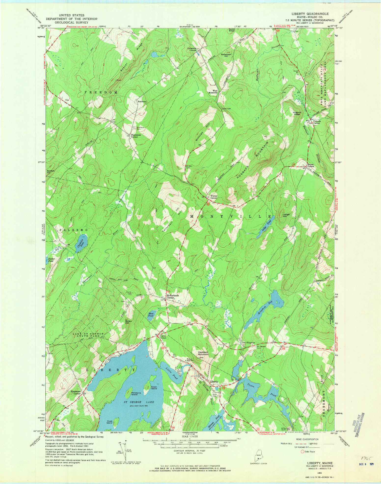 USGS 1:24000-SCALE QUADRANGLE FOR LIBERTY, ME 1961
