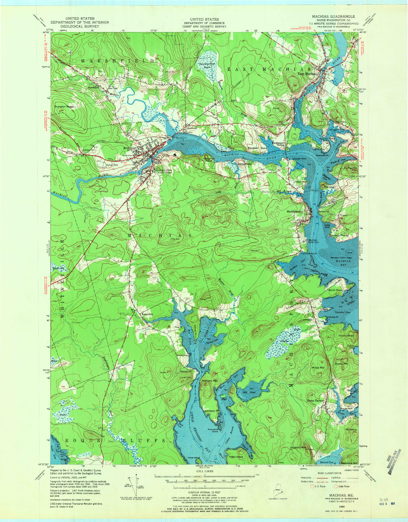 USGS 1:24000-SCALE QUADRANGLE FOR MACHIAS, ME 1949