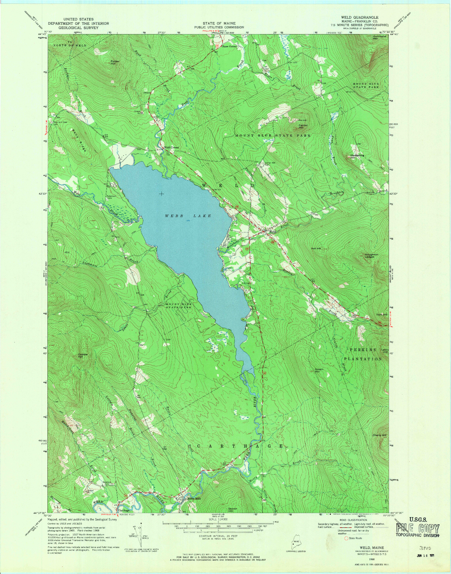 USGS 1:24000-SCALE QUADRANGLE FOR WELD, ME 1968