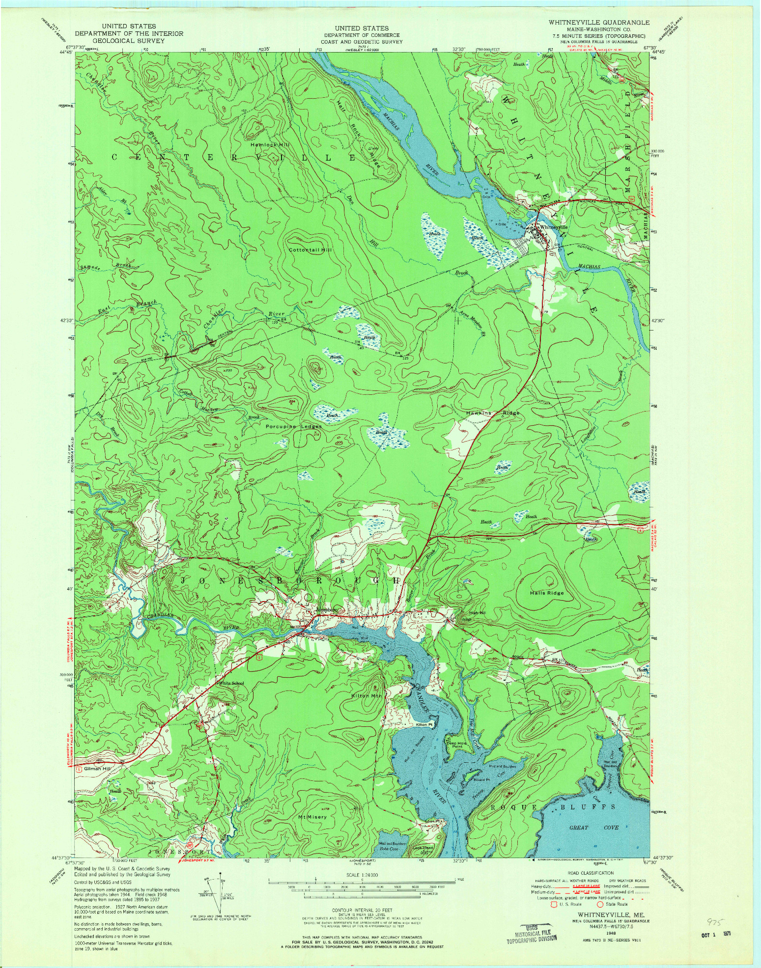 USGS 1:24000-SCALE QUADRANGLE FOR WHITNEYVILLE, ME 1948