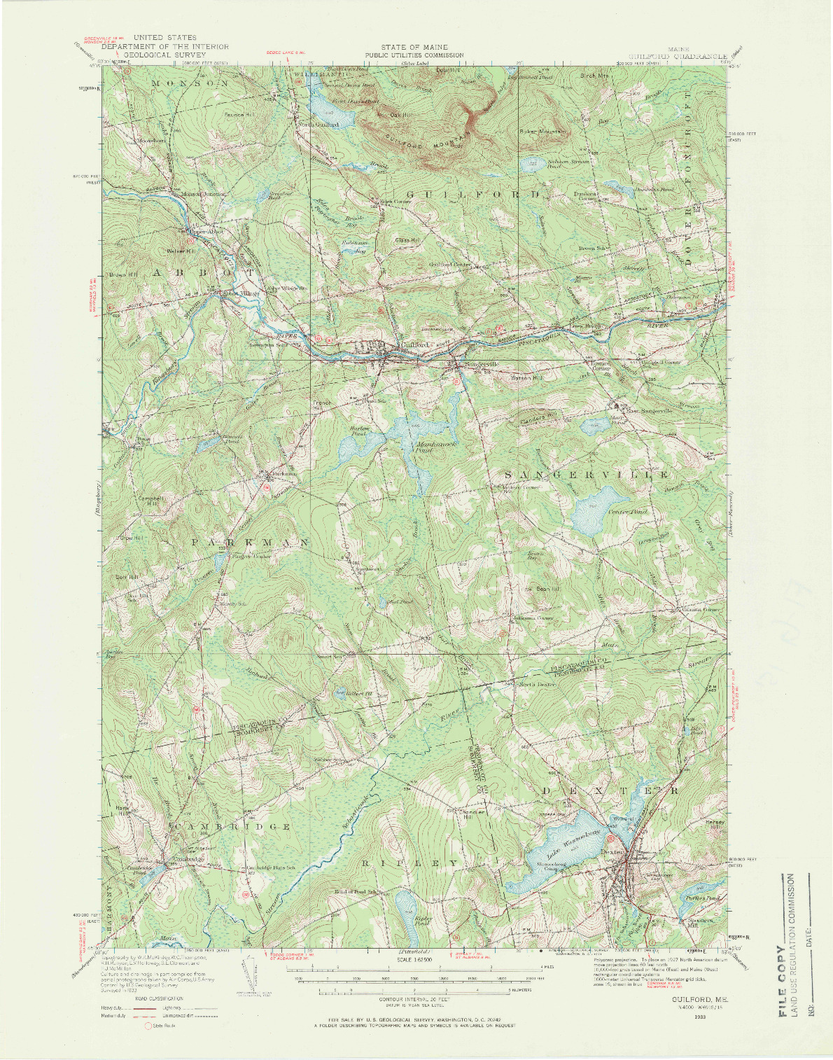 USGS 1:62500-SCALE QUADRANGLE FOR GUILFORD, ME 1933