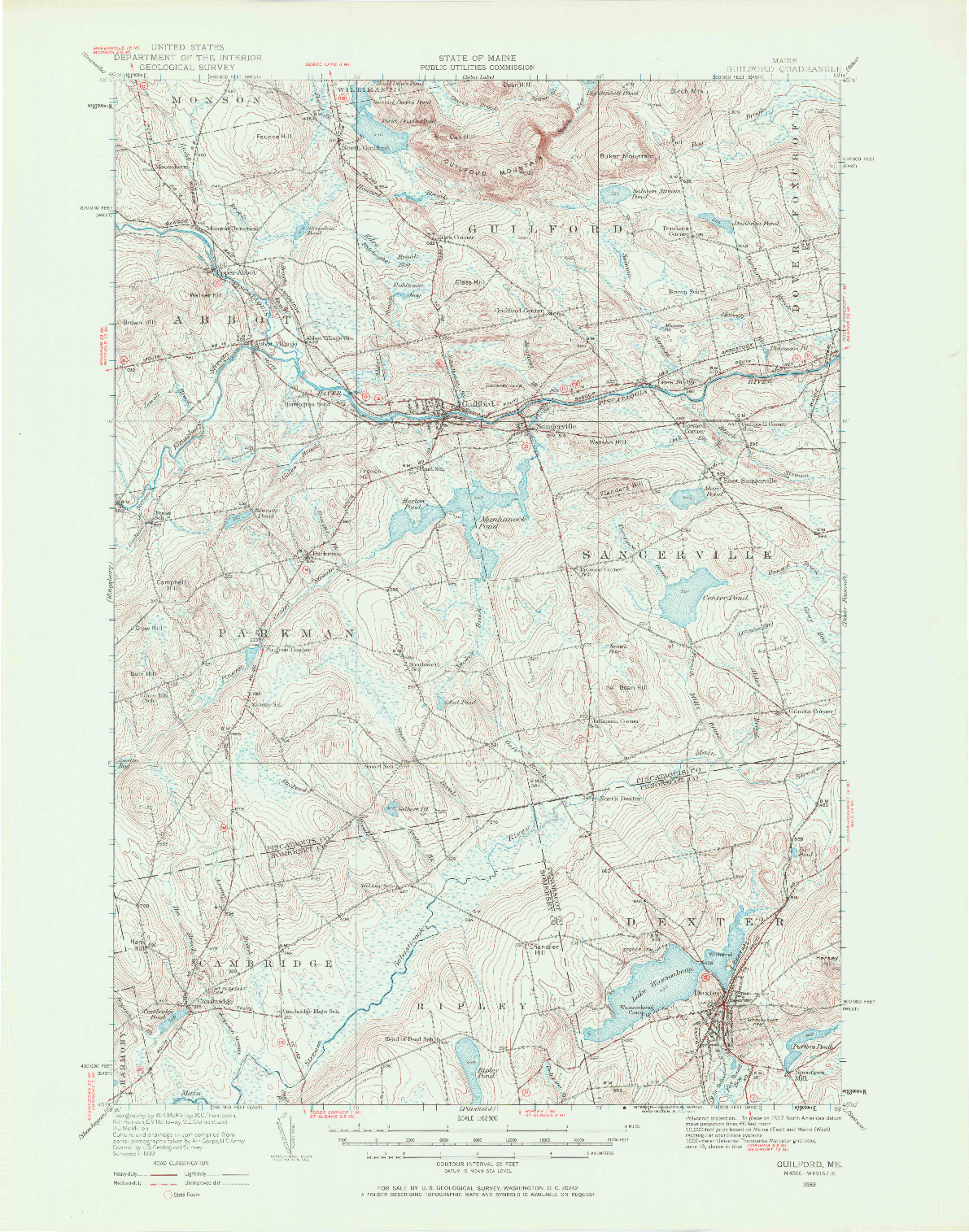USGS 1:62500-SCALE QUADRANGLE FOR GUILFORD, ME 1933