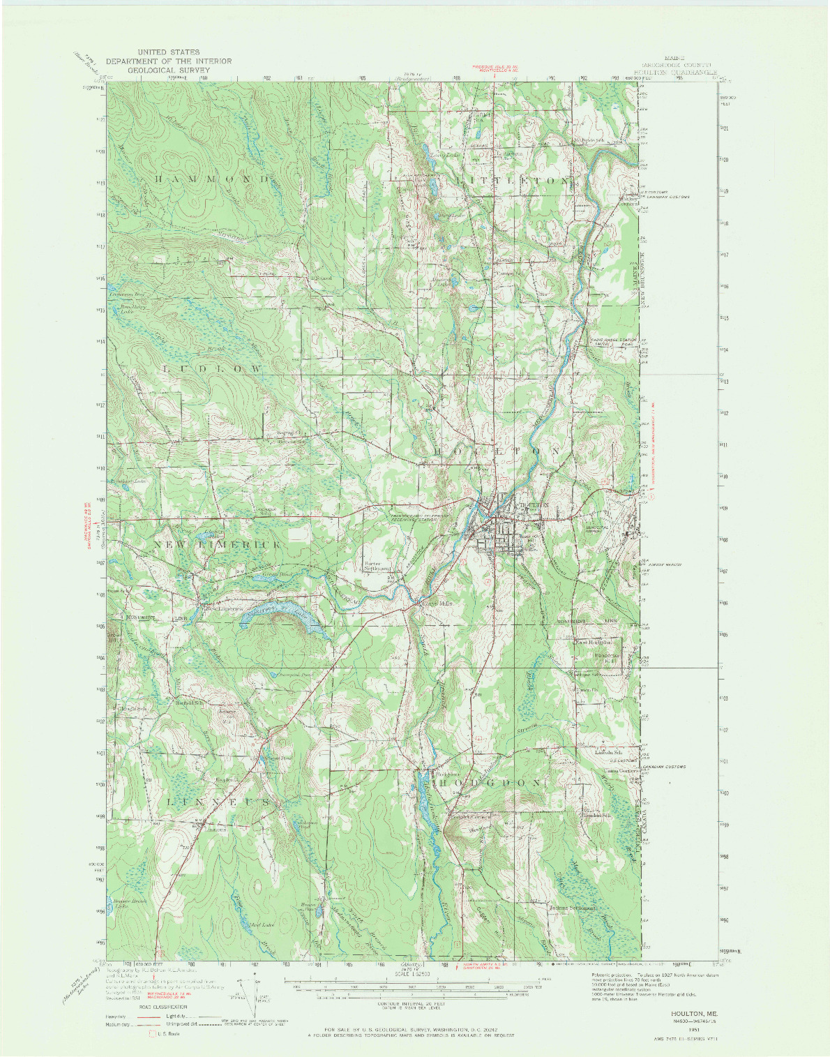 USGS 1:62500-SCALE QUADRANGLE FOR HOULTON, ME 1951