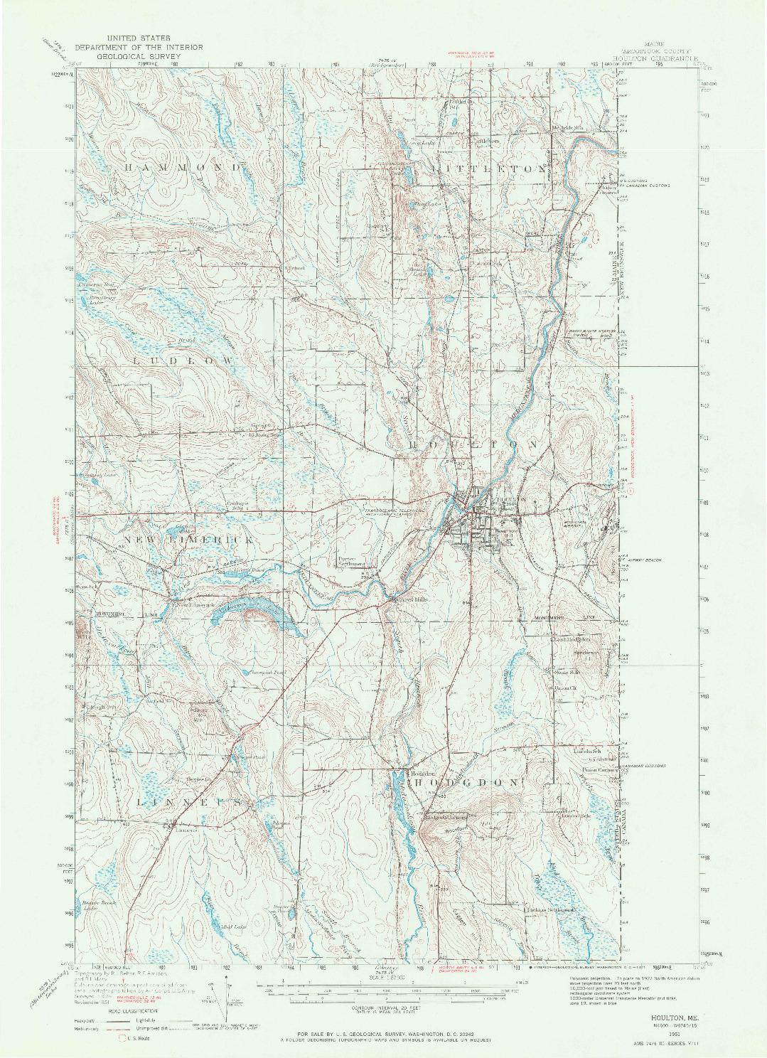 USGS 1:62500-SCALE QUADRANGLE FOR HOULTON, ME 1951