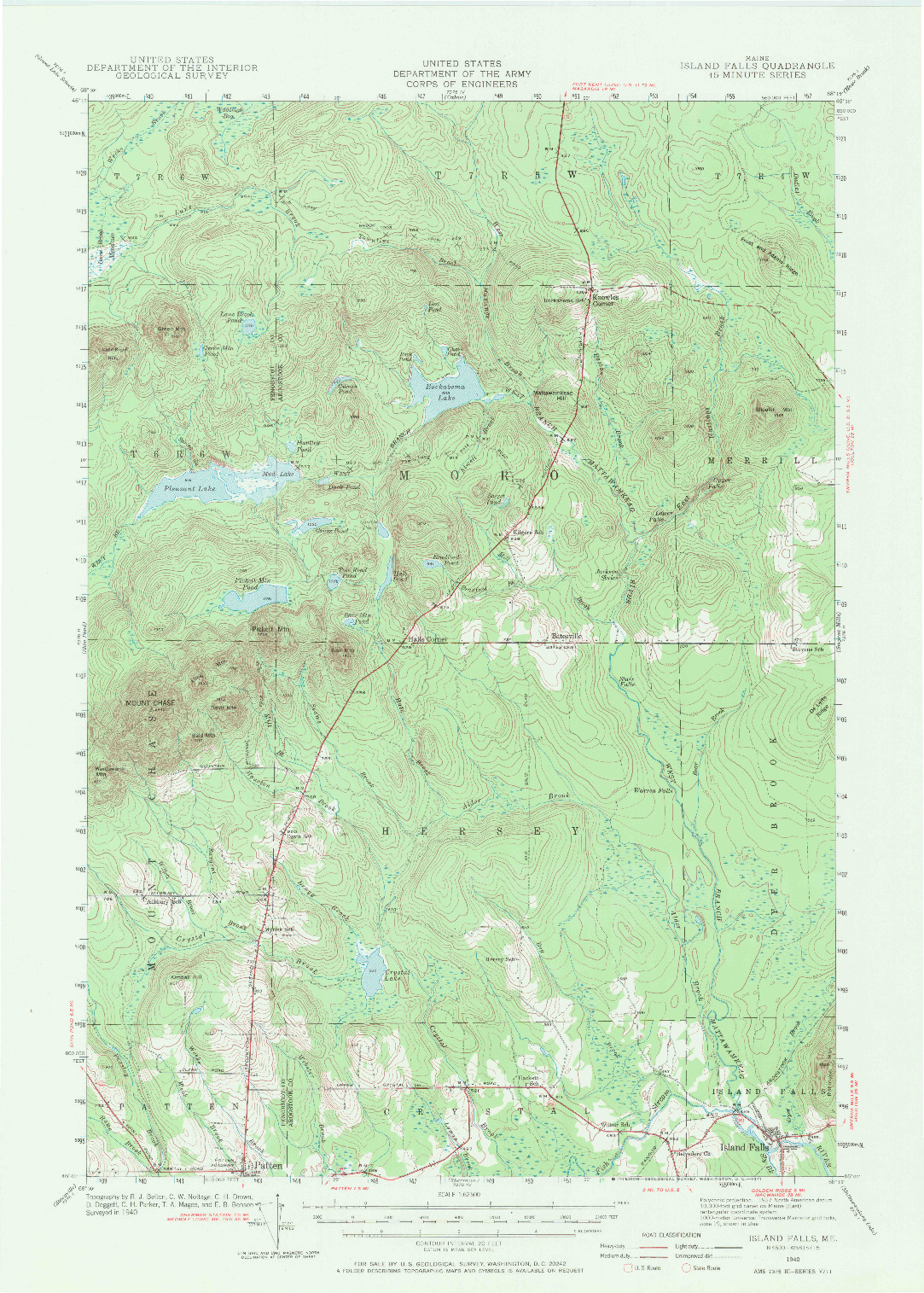 USGS 1:62500-SCALE QUADRANGLE FOR ISLAND FALLS, ME 1940