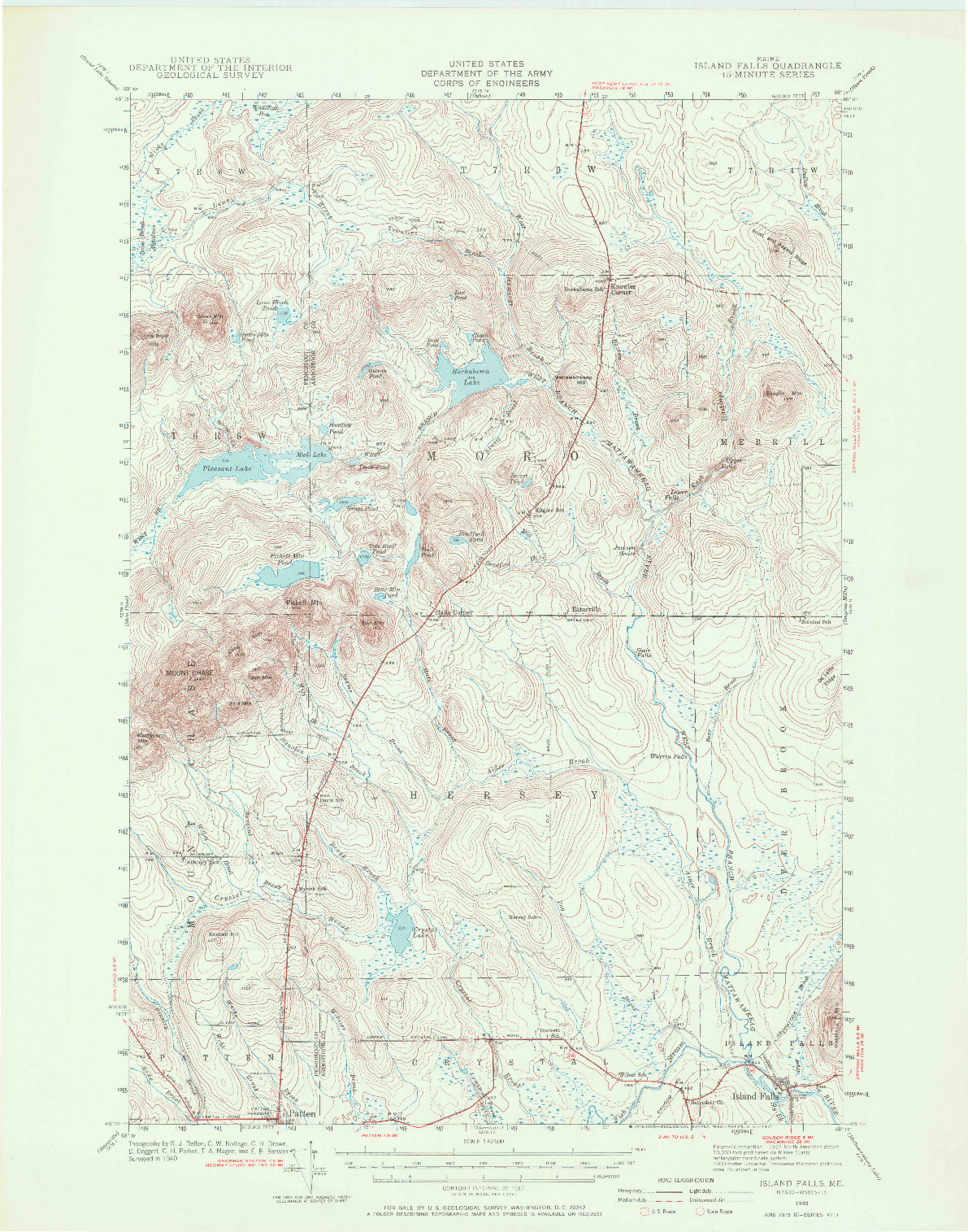 USGS 1:62500-SCALE QUADRANGLE FOR ISLAND FALLS, ME 1940