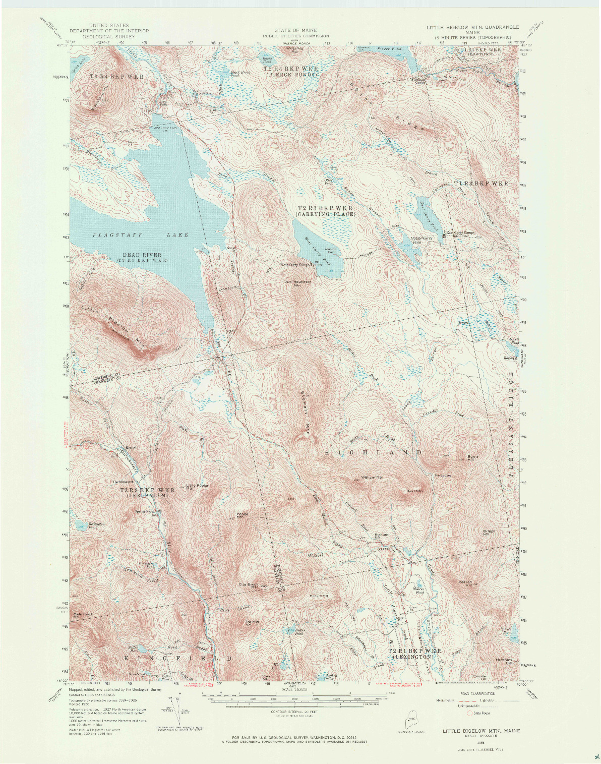 USGS 1:62500-SCALE QUADRANGLE FOR LITTLE BIGELOW MTN, ME 1956