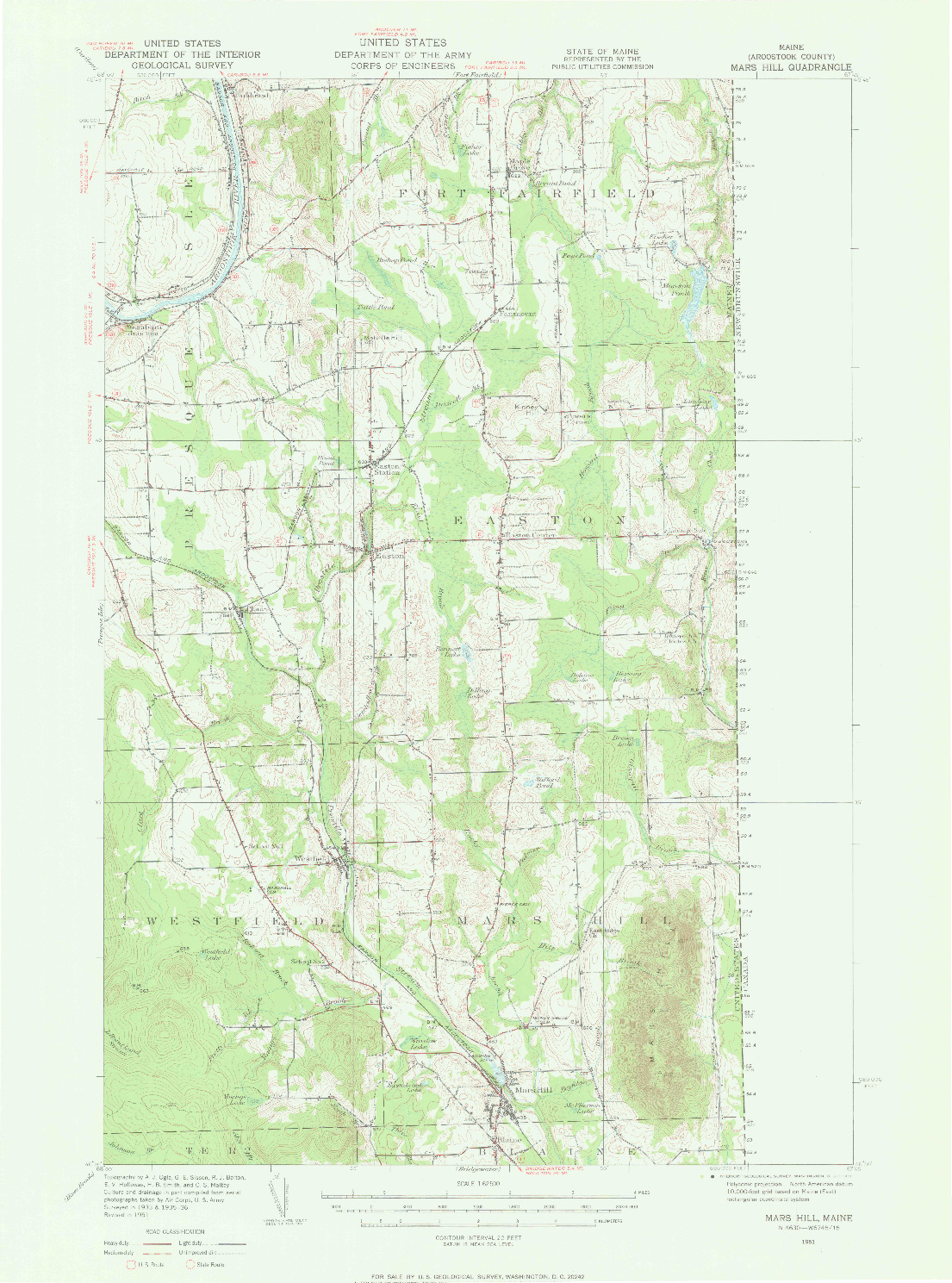 USGS 1:62500-SCALE QUADRANGLE FOR MARS HILL, ME 1951