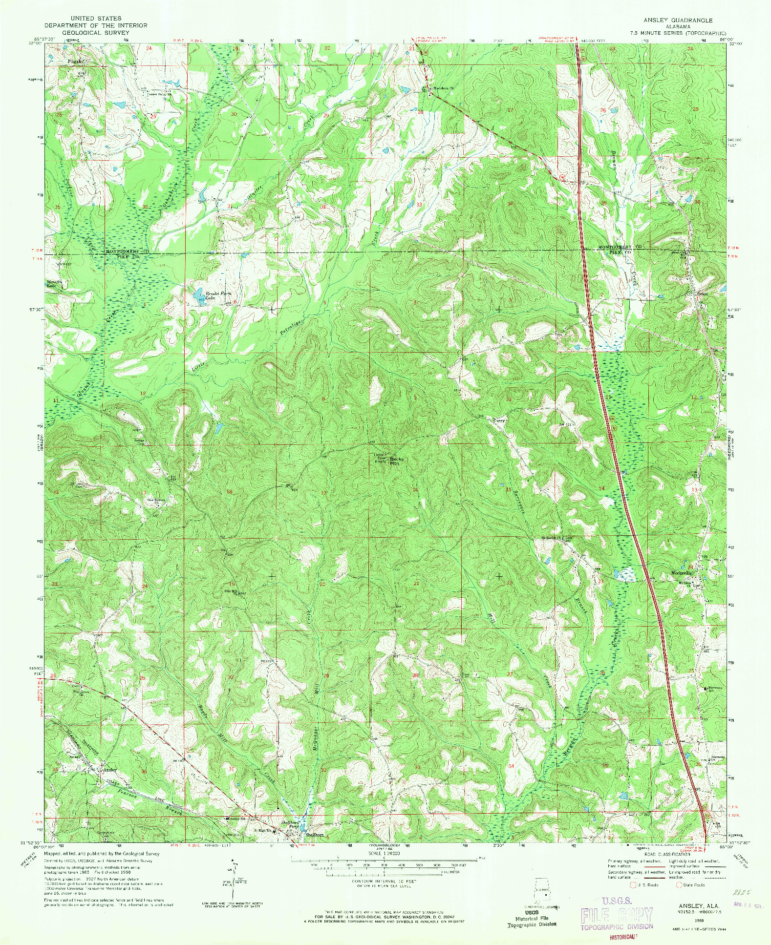 USGS 1:24000-SCALE QUADRANGLE FOR ANSLEY, AL 1968
