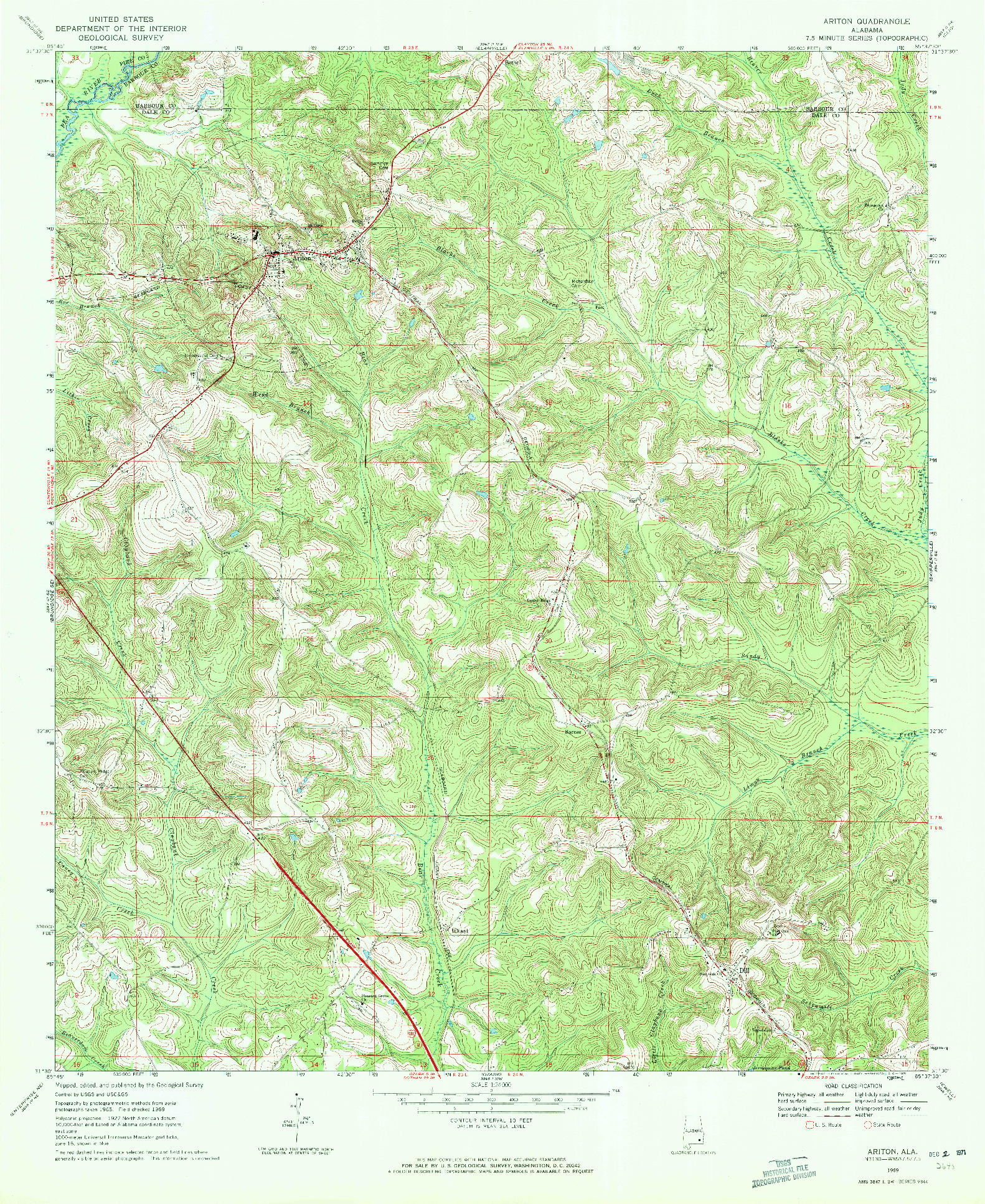 USGS 1:24000-SCALE QUADRANGLE FOR ARITON, AL 1969