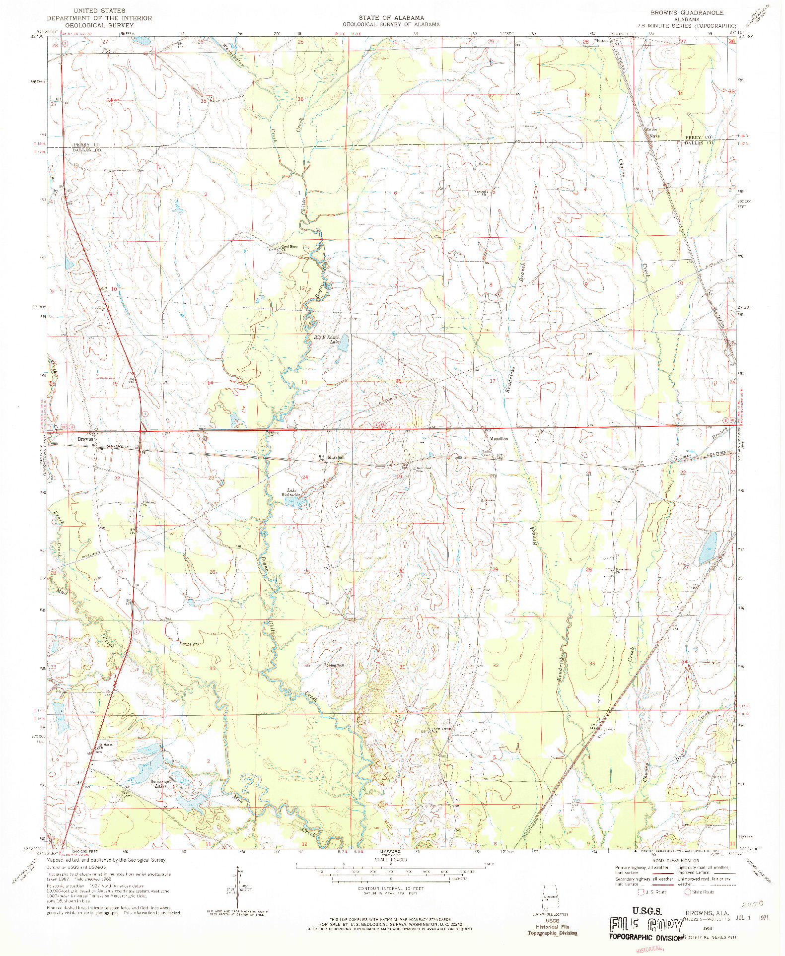 USGS 1:24000-SCALE QUADRANGLE FOR BROWNS, AL 1968