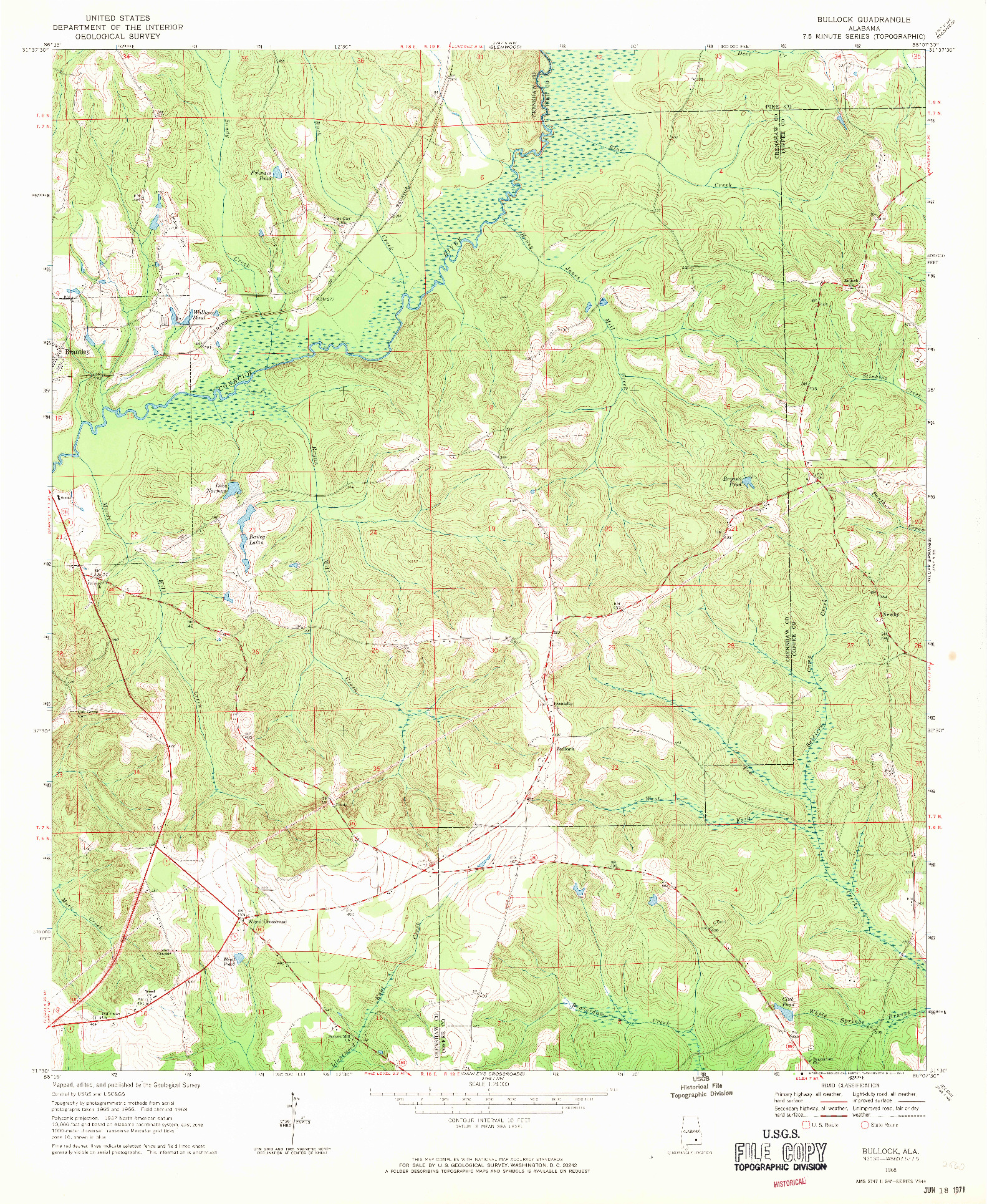 USGS 1:24000-SCALE QUADRANGLE FOR BULLOCK, AL 1968