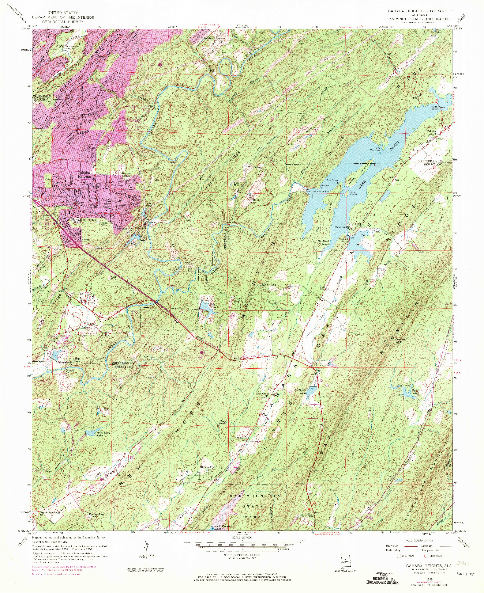 USGS 1:24000-SCALE QUADRANGLE FOR CAHABA HEIGHTS, AL 1959