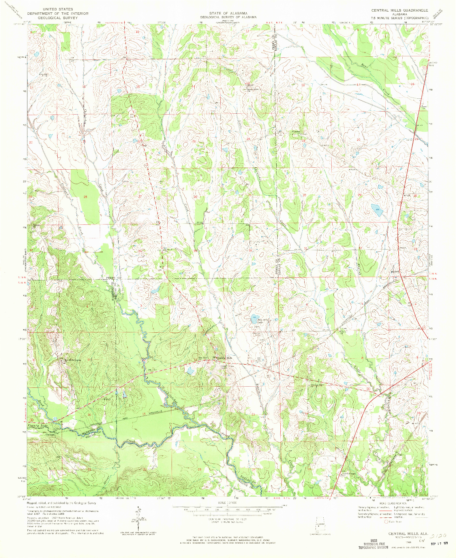 USGS 1:24000-SCALE QUADRANGLE FOR CENTRAL MILLS, AL 1968