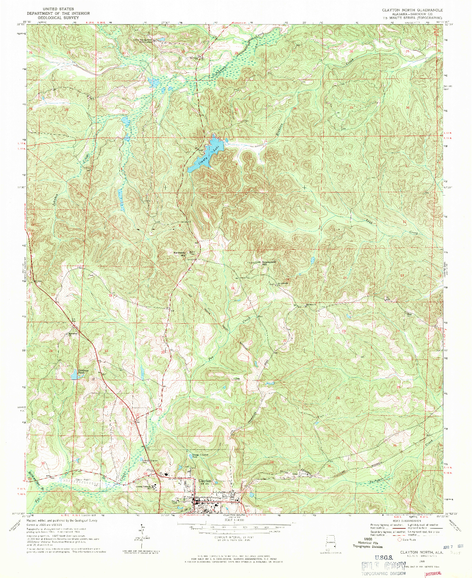 USGS 1:24000-SCALE QUADRANGLE FOR CLAYTON NORTH, AL 1968