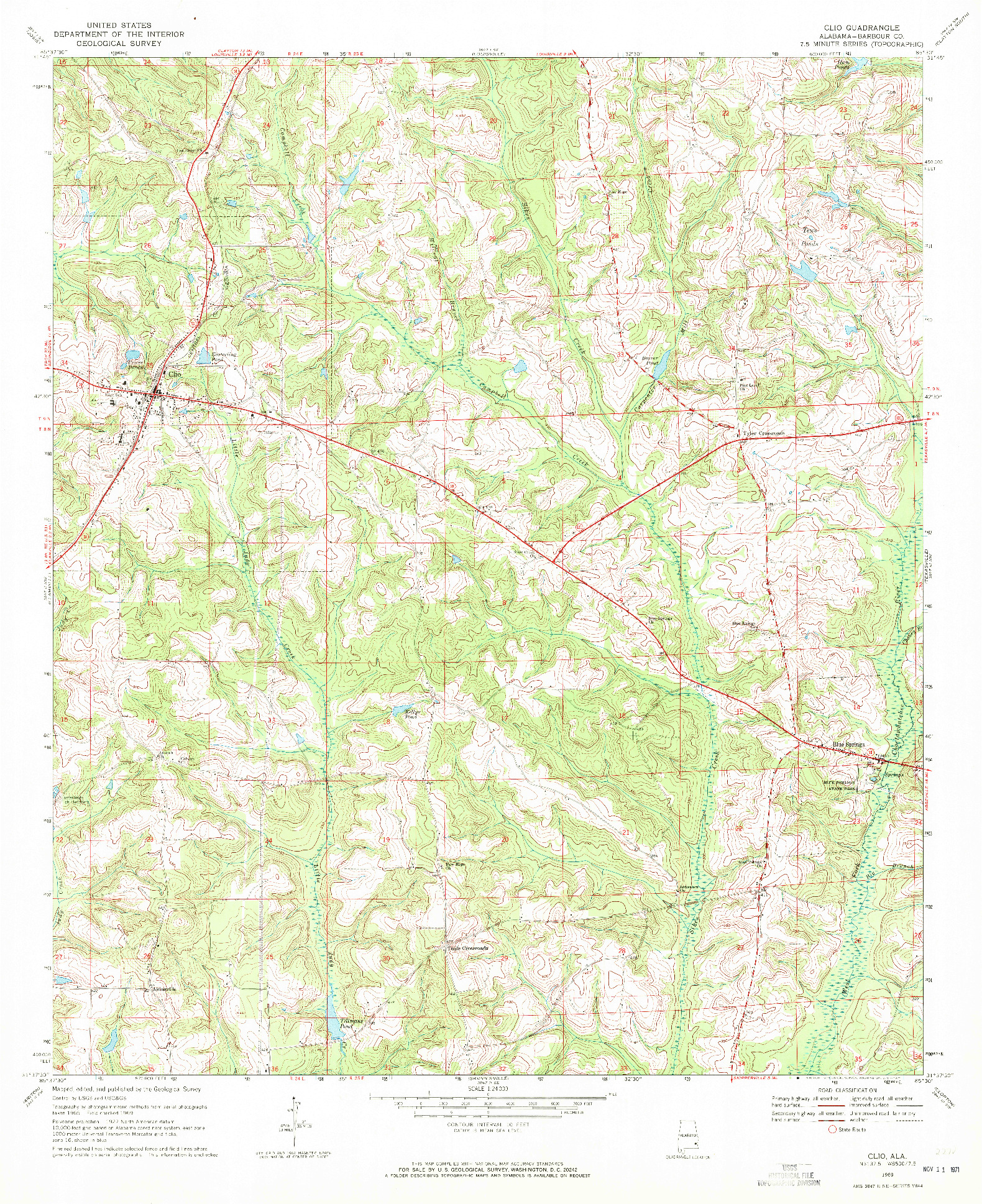 USGS 1:24000-SCALE QUADRANGLE FOR CLIO, AL 1969