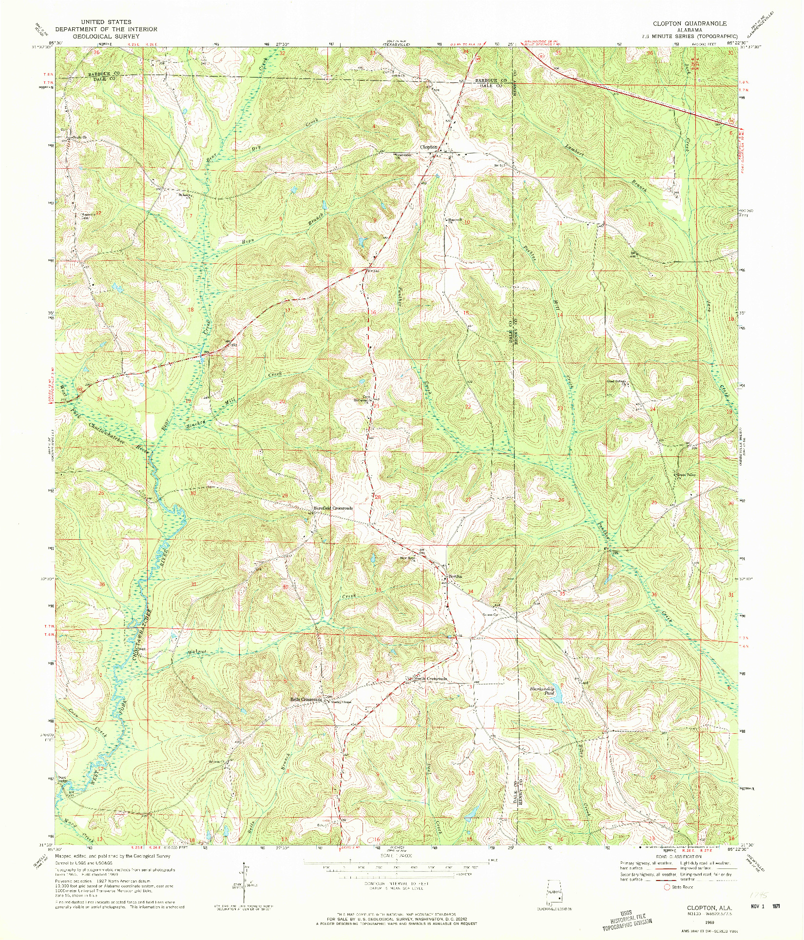 USGS 1:24000-SCALE QUADRANGLE FOR CLOPTON, AL 1969