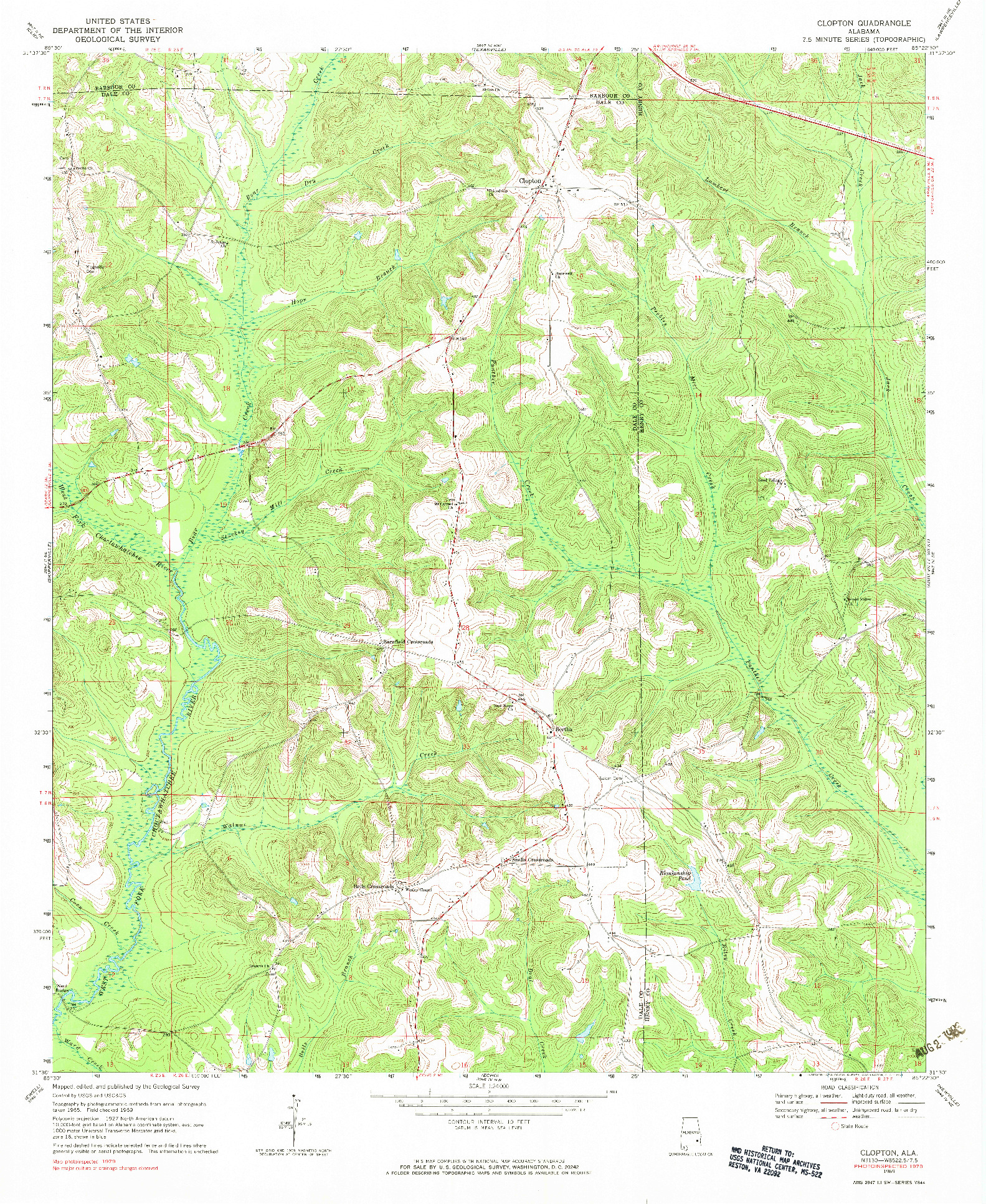 USGS 1:24000-SCALE QUADRANGLE FOR CLOPTON, AL 1969