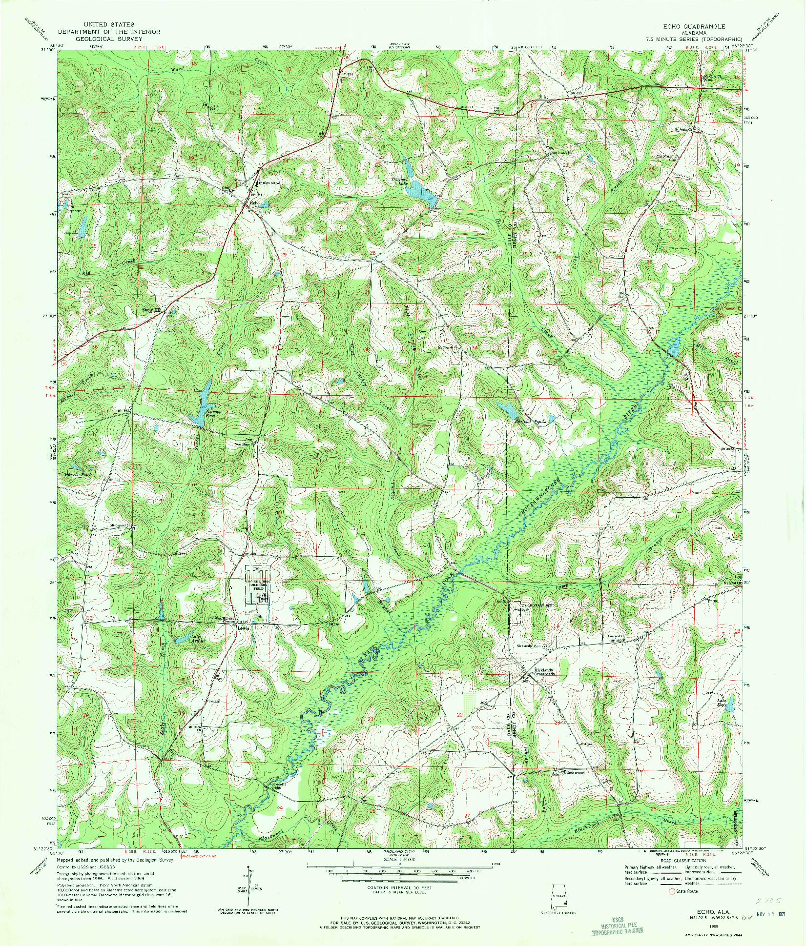 USGS 1:24000-SCALE QUADRANGLE FOR ECHO, AL 1969