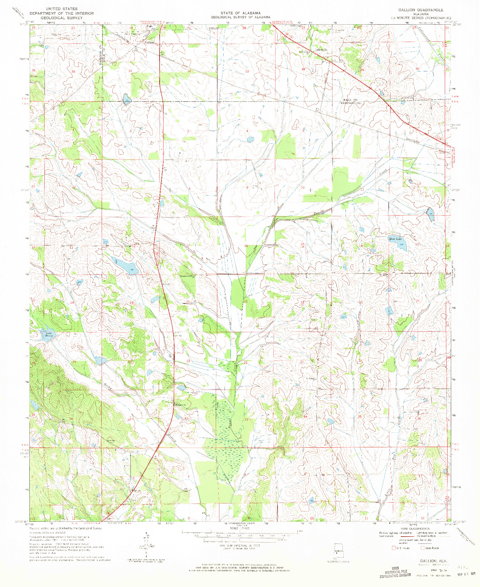 USGS 1:24000-SCALE QUADRANGLE FOR GALLION, AL 1968