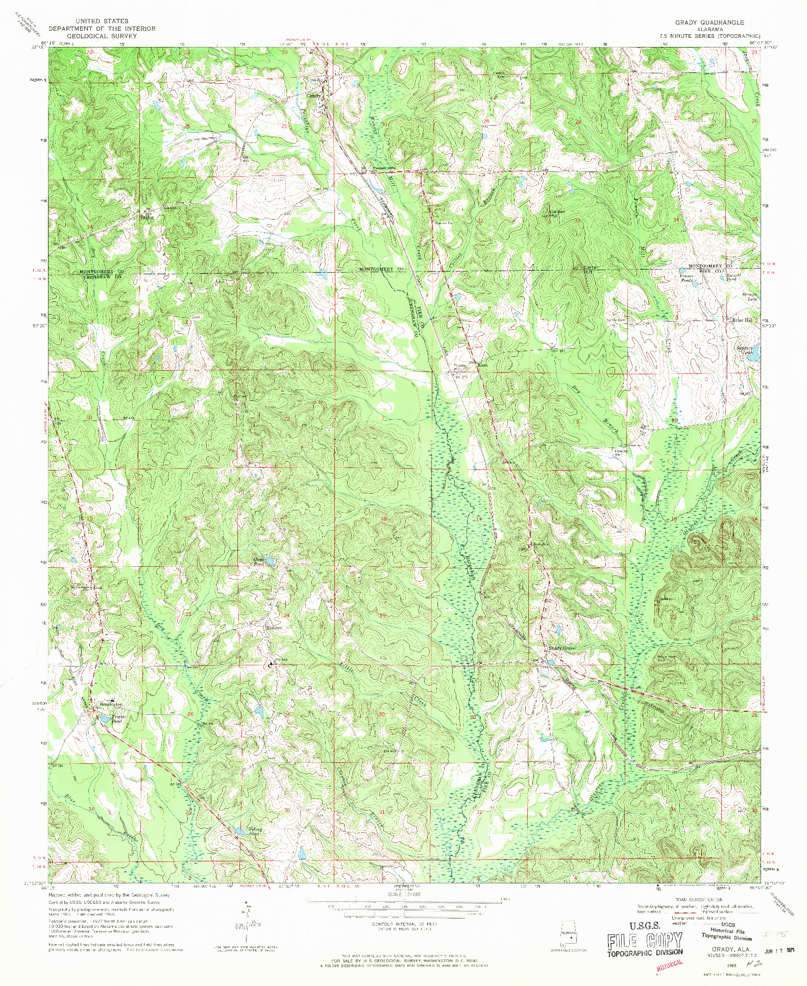 USGS 1:24000-SCALE QUADRANGLE FOR GRADY, AL 1968