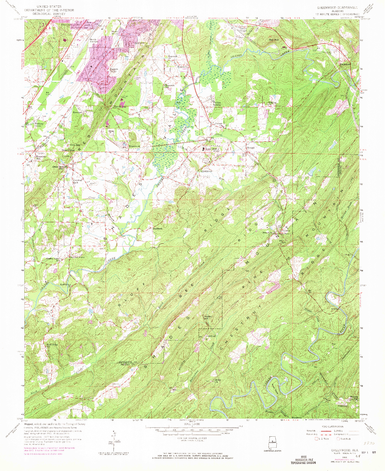 USGS 1:24000-SCALE QUADRANGLE FOR GREENWOOD, AL 1959