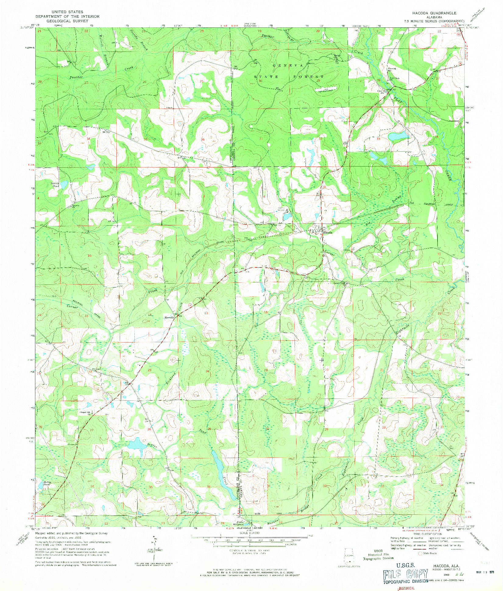 USGS 1:24000-SCALE QUADRANGLE FOR HACODA, AL 1969