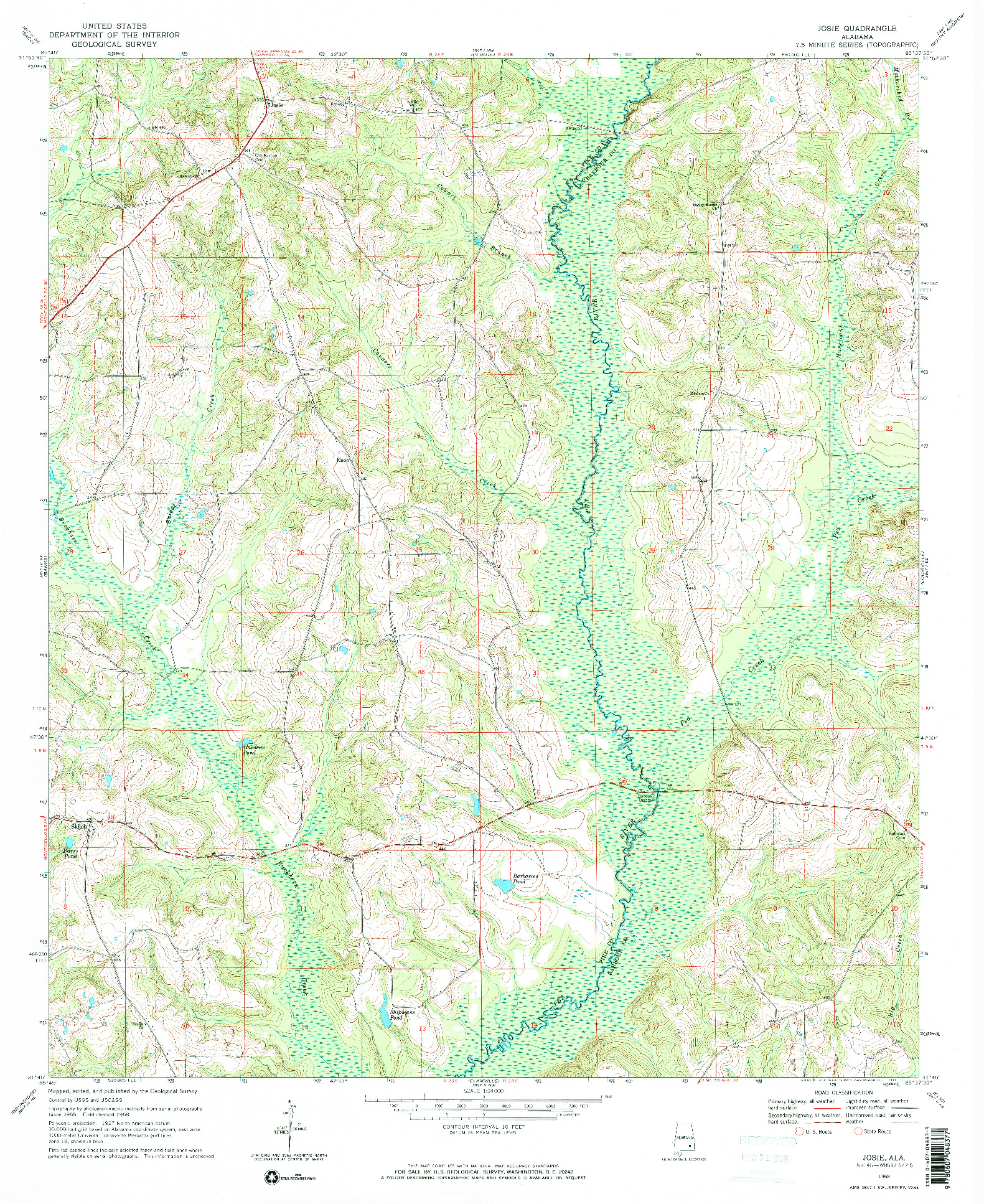 USGS 1:24000-SCALE QUADRANGLE FOR JOSIE, AL 1968