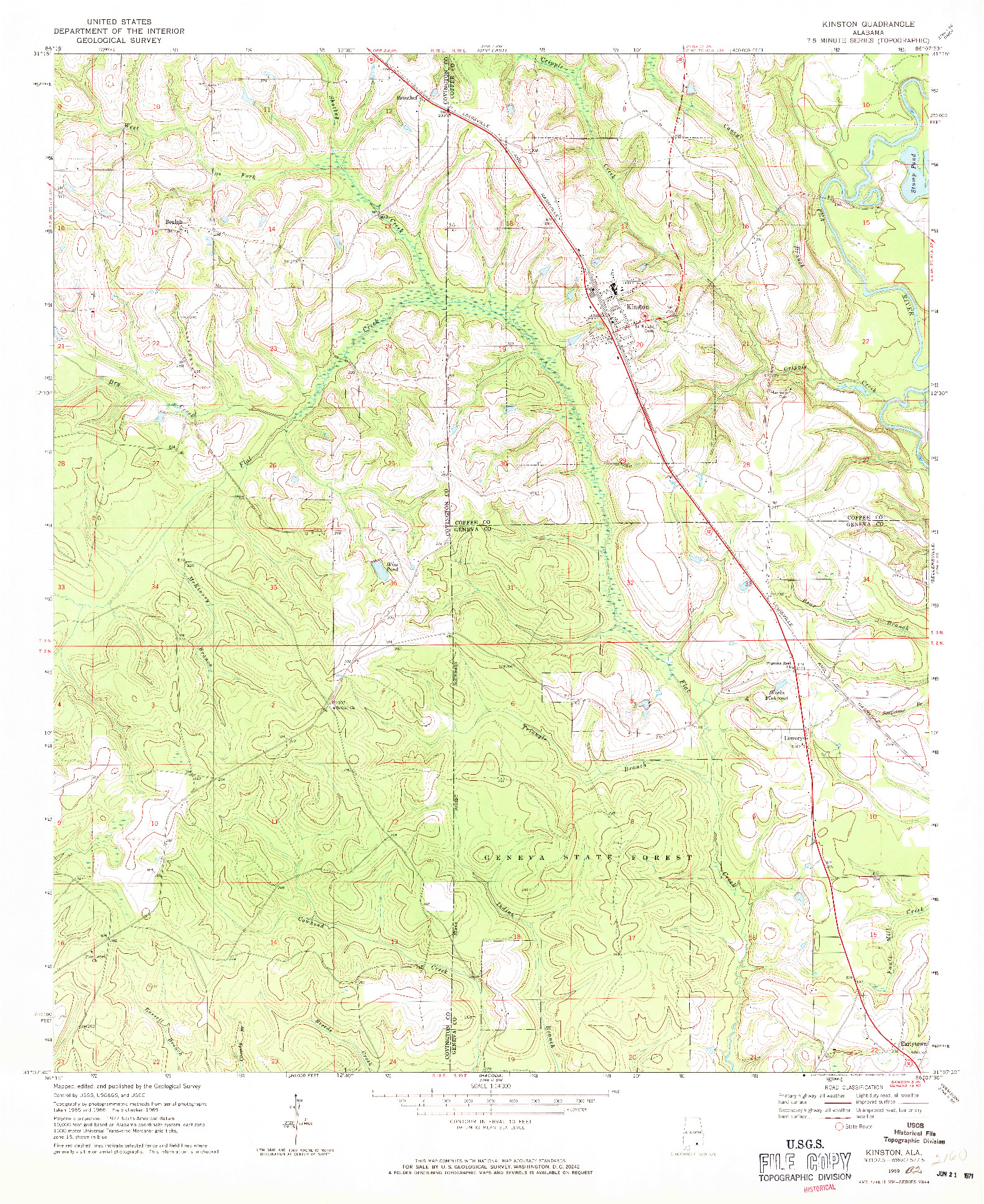 USGS 1:24000-SCALE QUADRANGLE FOR KINSTON, AL 1969