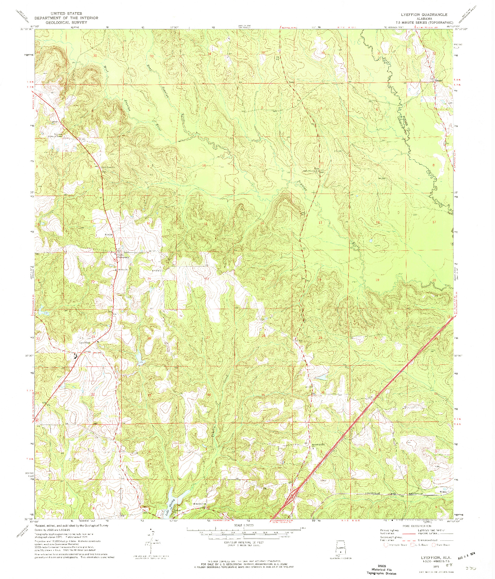 USGS 1:24000-SCALE QUADRANGLE FOR LYEFFION, AL 1971