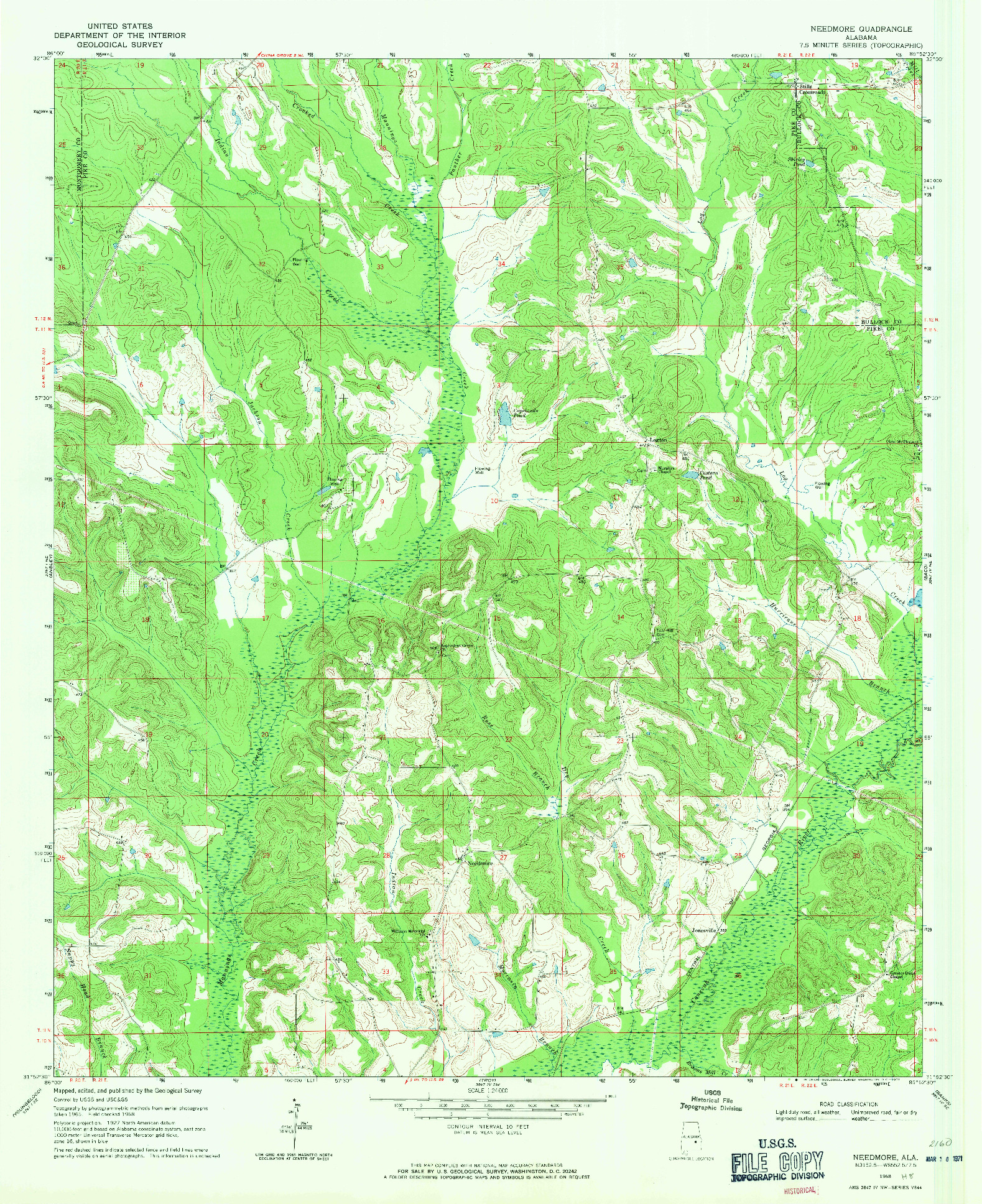 USGS 1:24000-SCALE QUADRANGLE FOR NEEDMORE, AL 1968