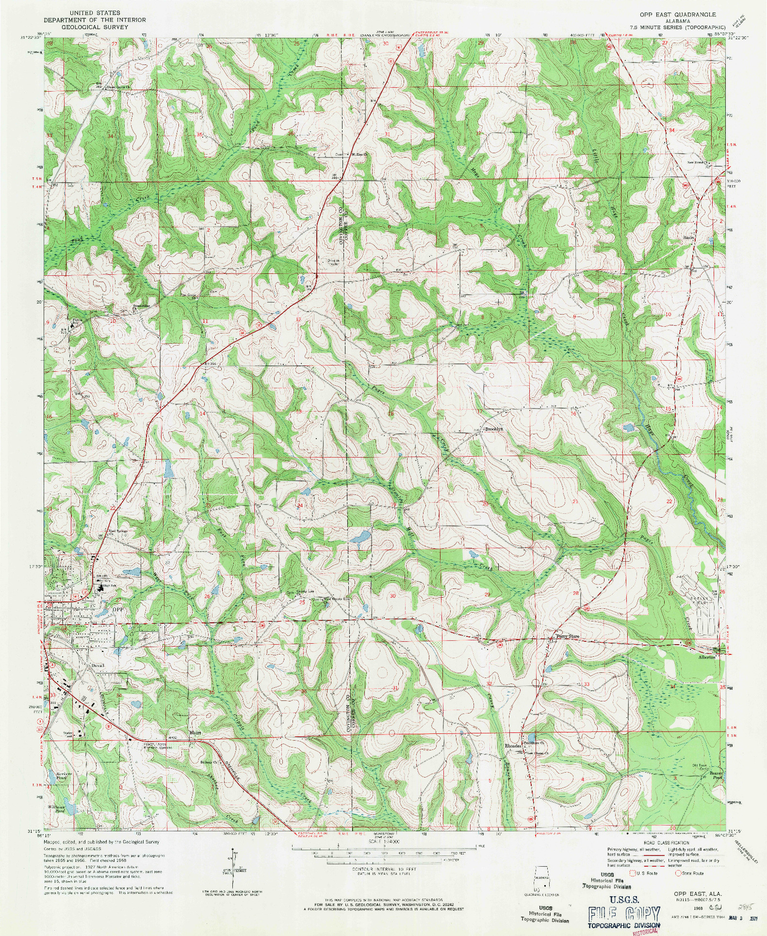 USGS 1:24000-SCALE QUADRANGLE FOR OPP EAST, AL 1968