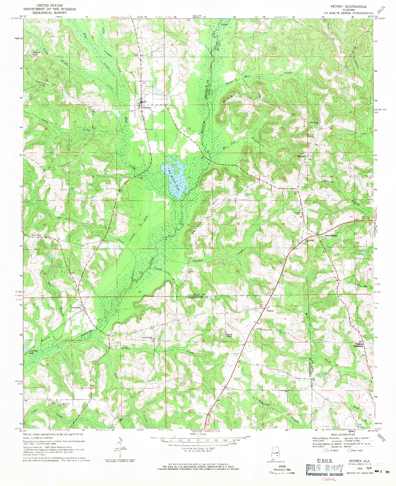 USGS 1:24000-SCALE QUADRANGLE FOR PETREY, AL 1968
