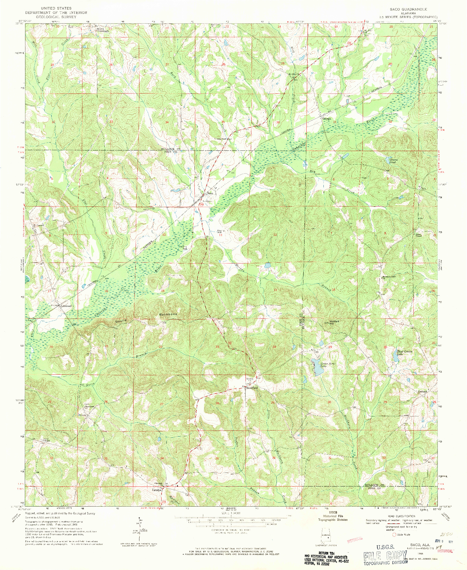 USGS 1:24000-SCALE QUADRANGLE FOR SACO, AL 1968