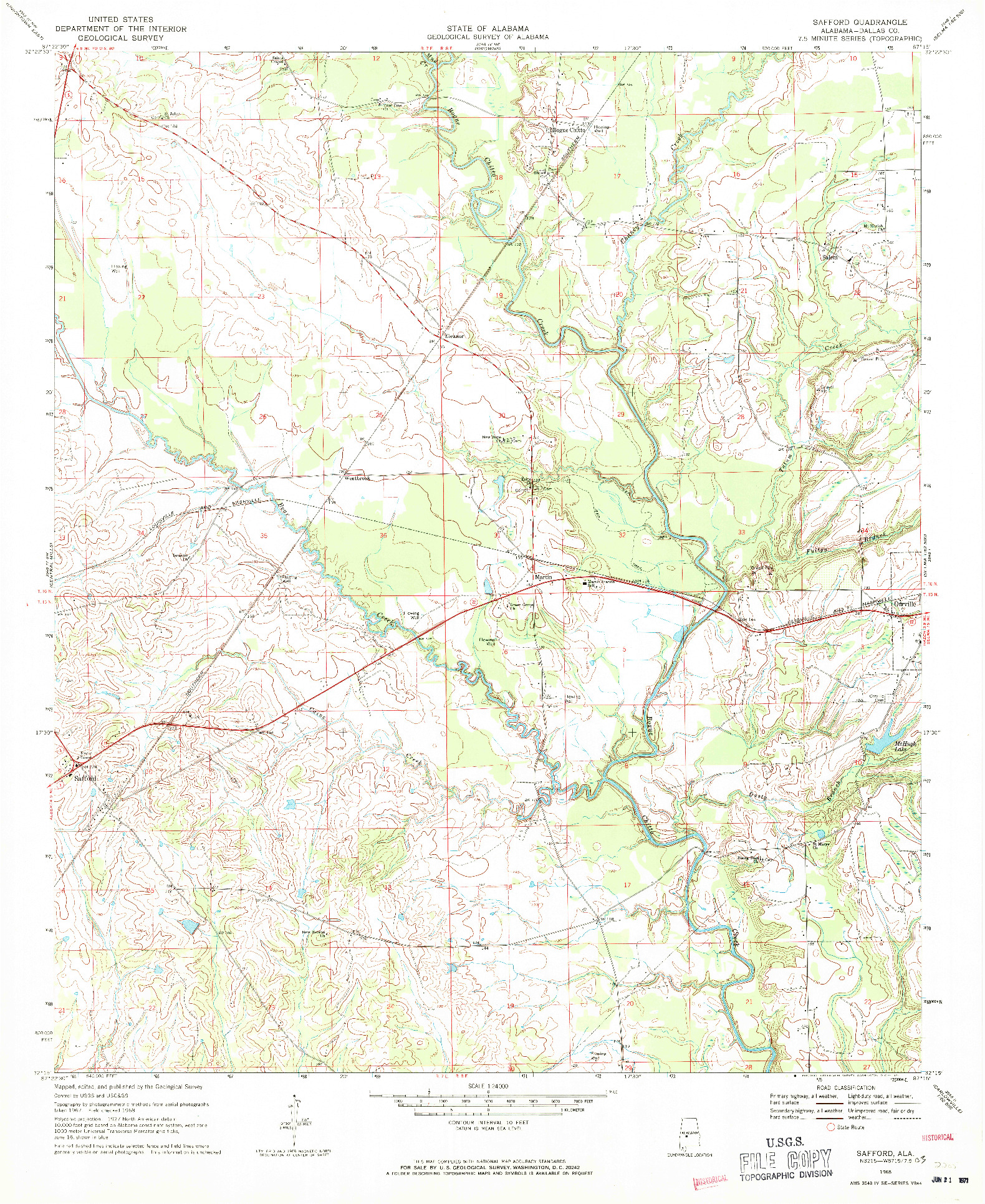 USGS 1:24000-SCALE QUADRANGLE FOR SAFFORD, AL 1968