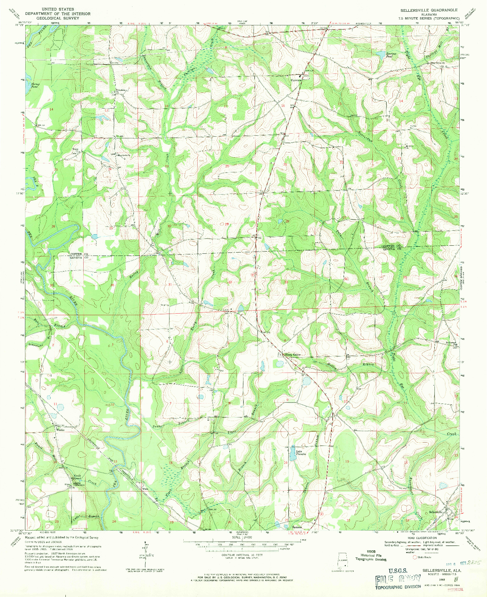 USGS 1:24000-SCALE QUADRANGLE FOR SELLERSVILLE, AL 1968