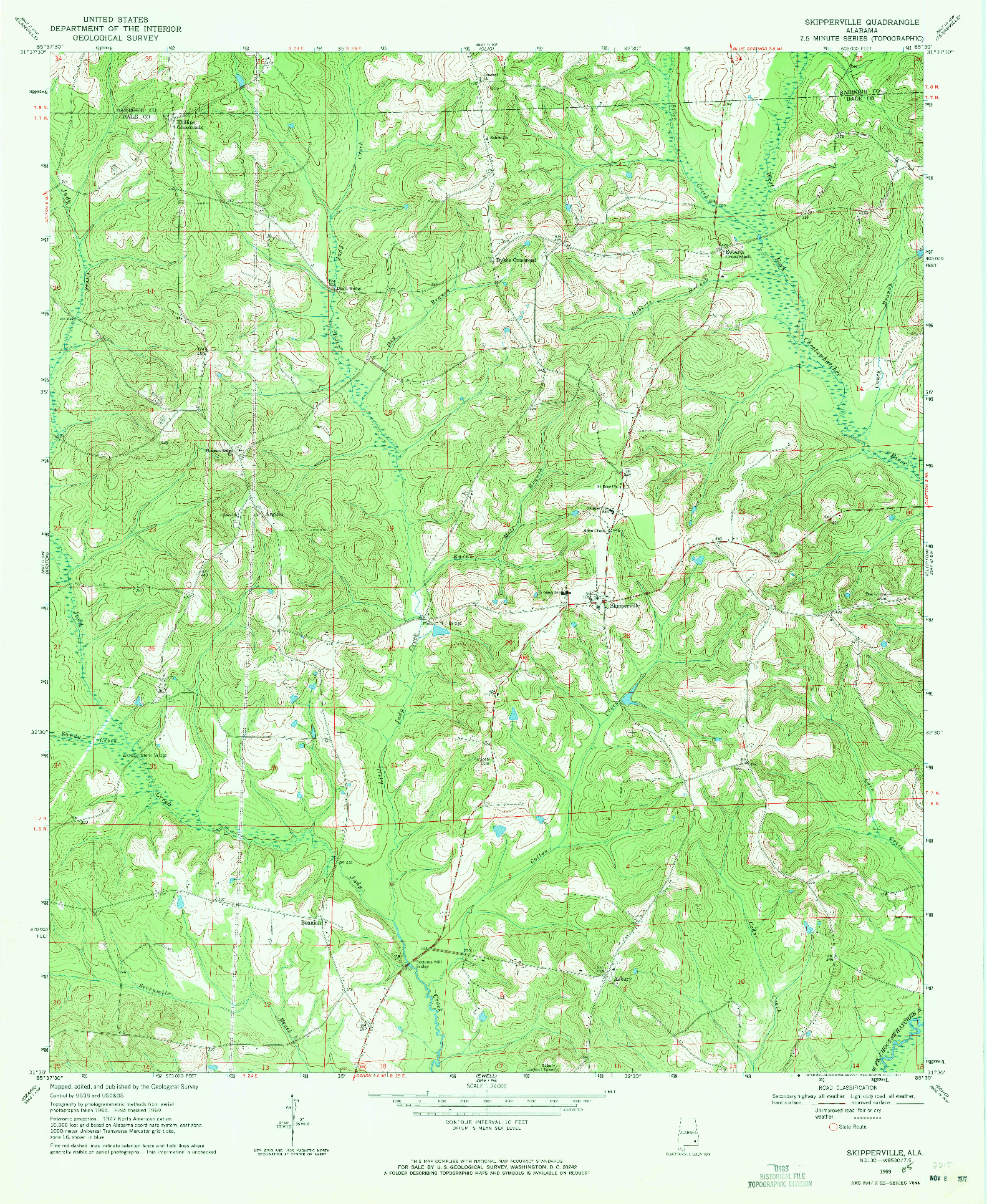 USGS 1:24000-SCALE QUADRANGLE FOR SKIPPERVILLE, AL 1969