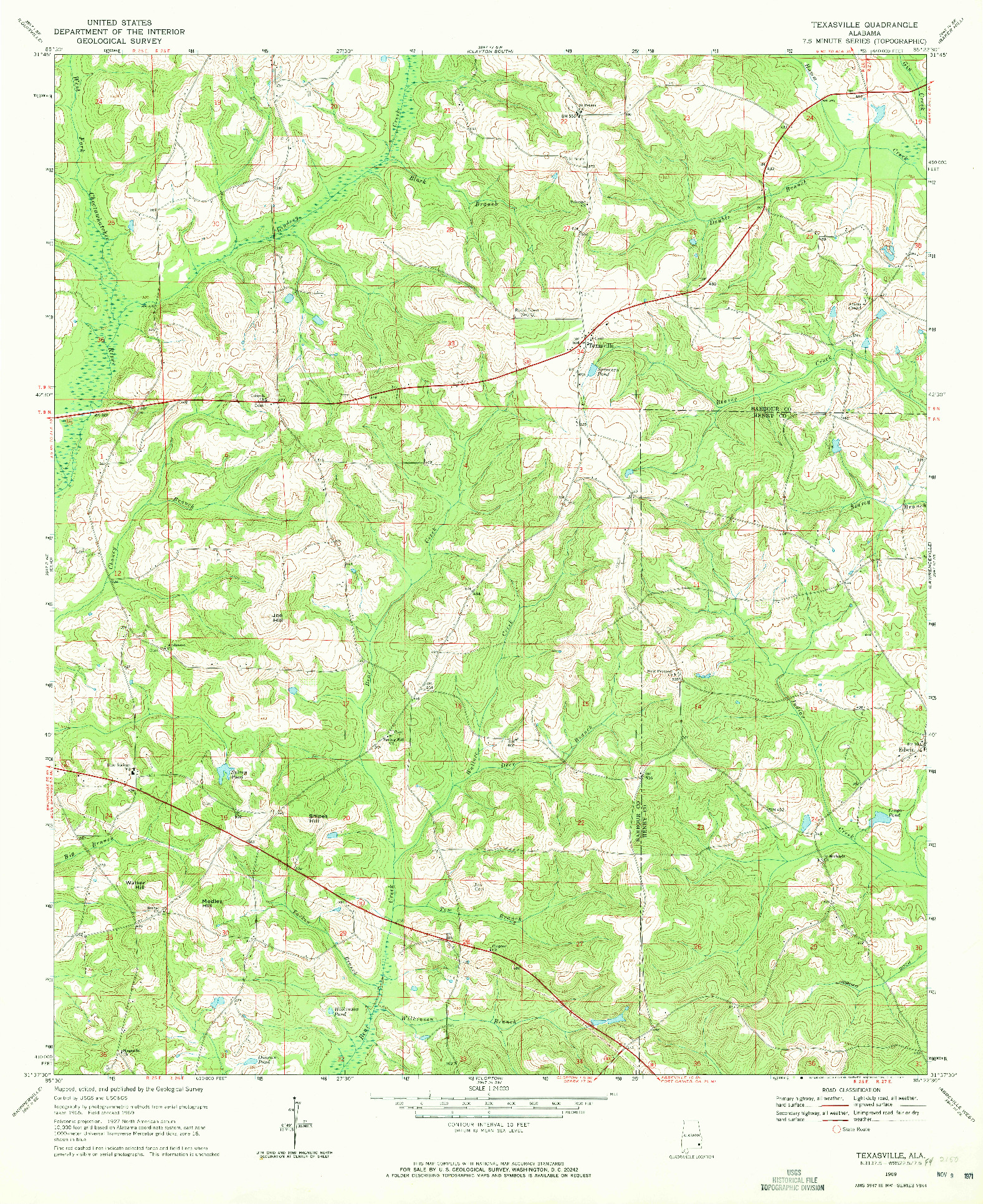 USGS 1:24000-SCALE QUADRANGLE FOR TEXASVILLE, AL 1969