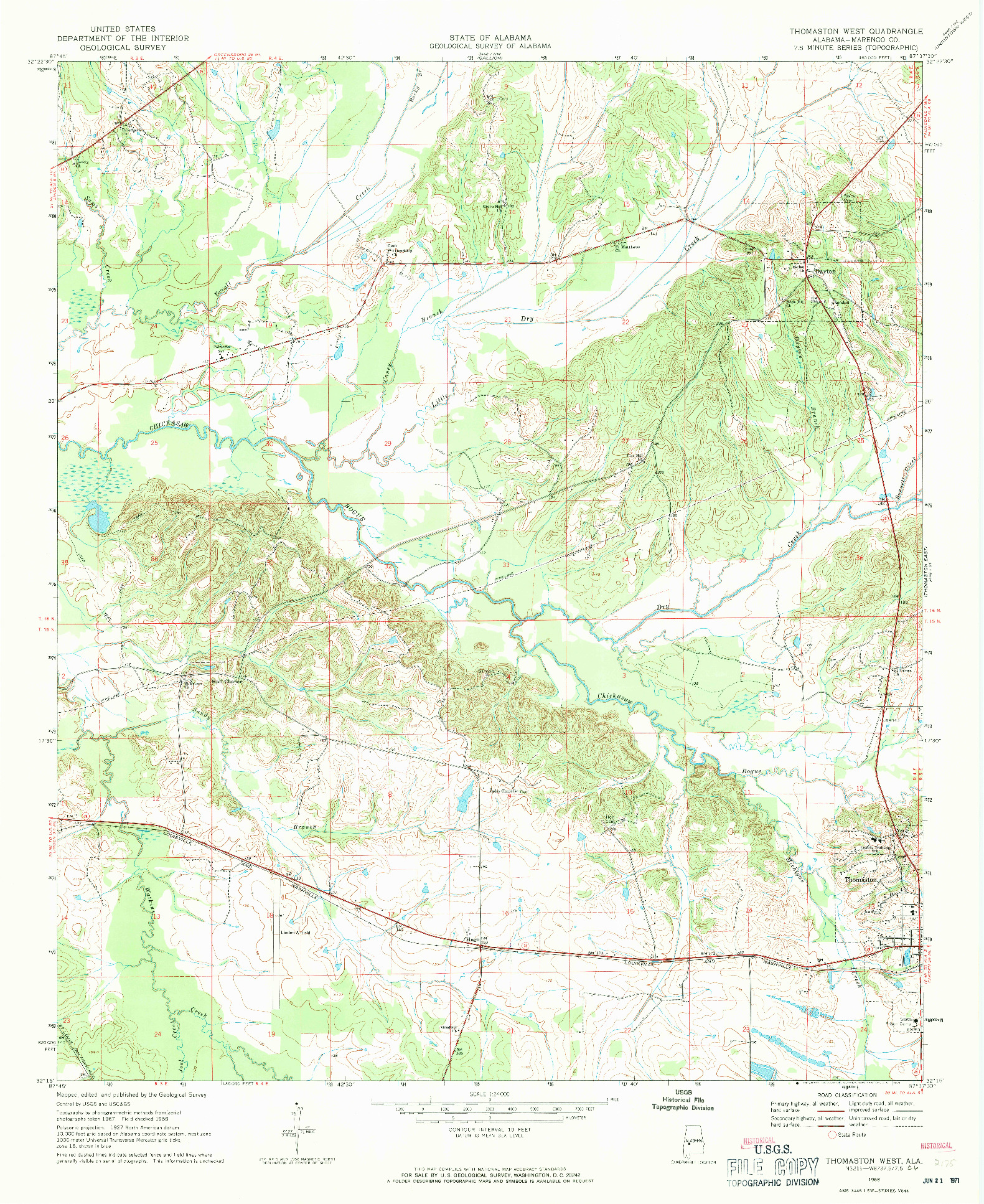 USGS 1:24000-SCALE QUADRANGLE FOR THOMASTON WEST, AL 1968