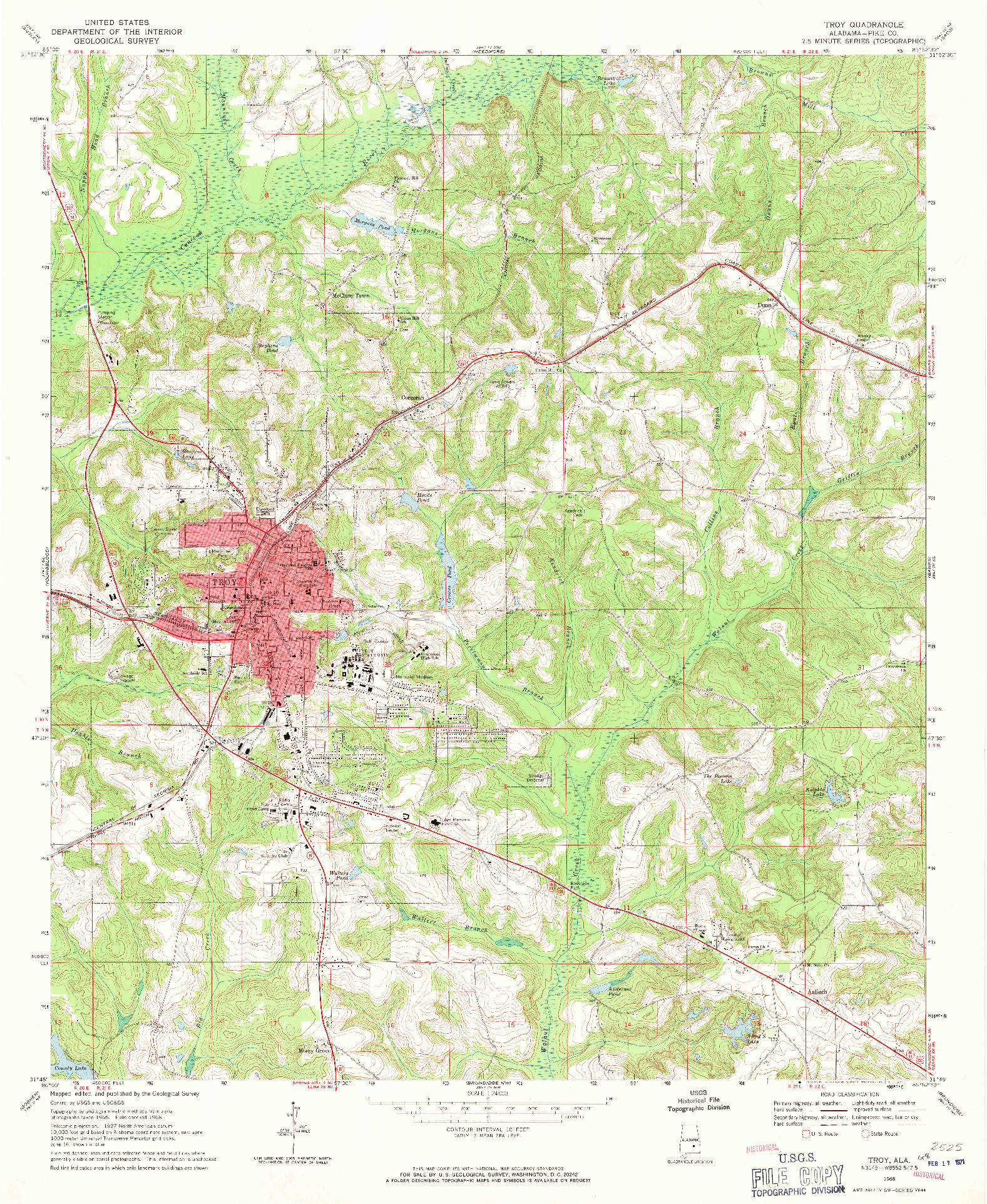 USGS 1:24000-SCALE QUADRANGLE FOR TROY, AL 1968