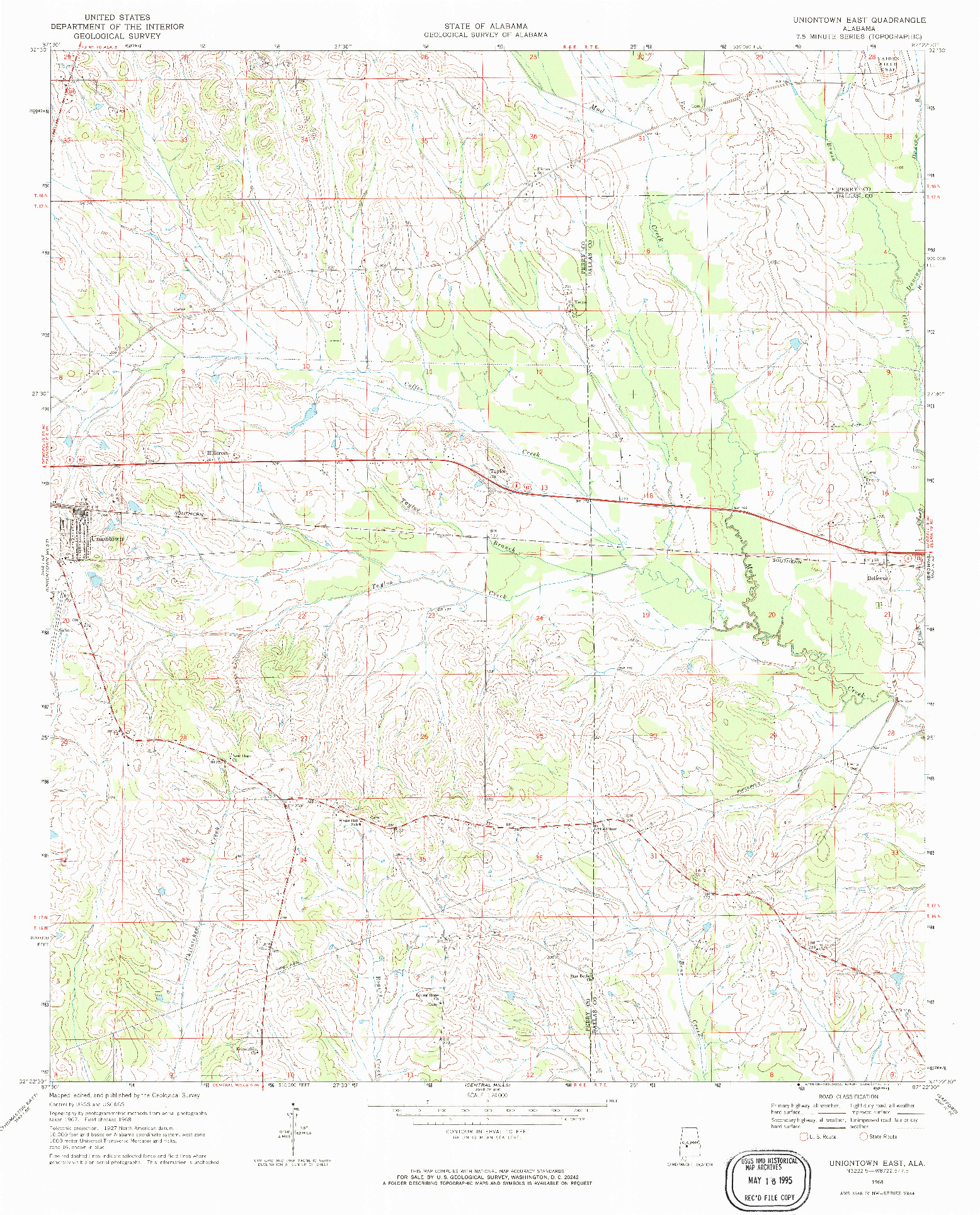 USGS 1:24000-SCALE QUADRANGLE FOR UNIONTOWN EAST, AL 1968