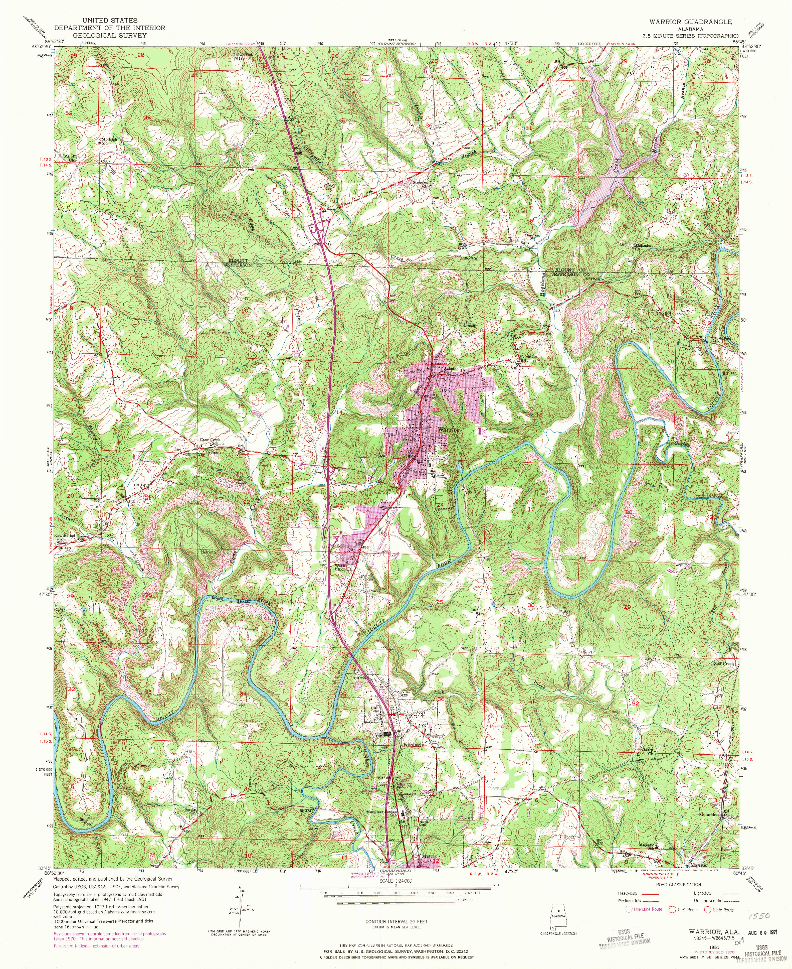 USGS 1:24000-SCALE QUADRANGLE FOR WARRIOR, AL 1951