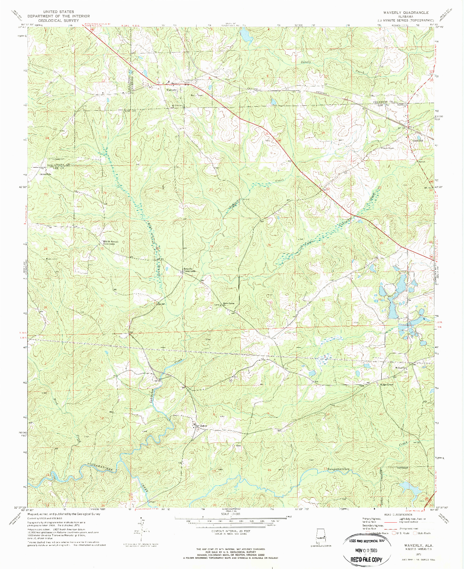 USGS 1:24000-SCALE QUADRANGLE FOR WAVERLY, AL 1971