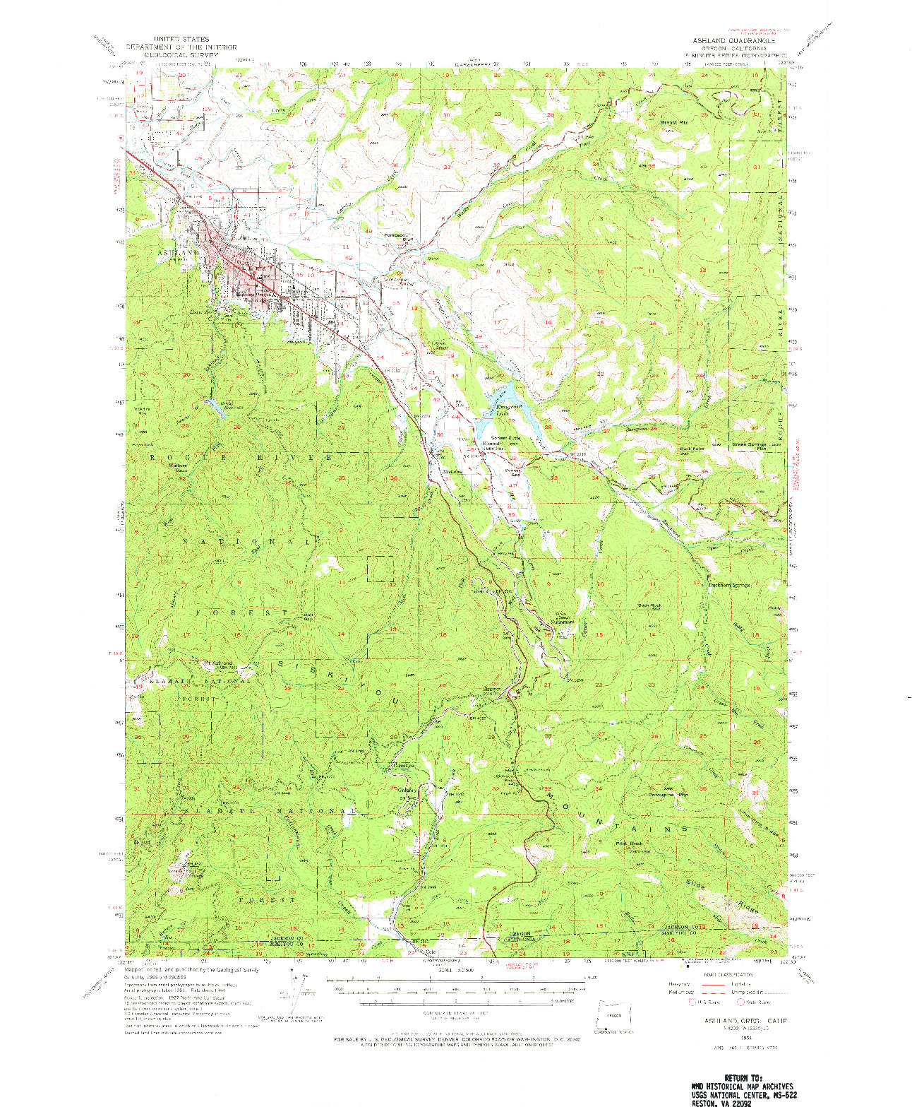 USGS 1:62500-SCALE QUADRANGLE FOR ASHLAND, OR 1954