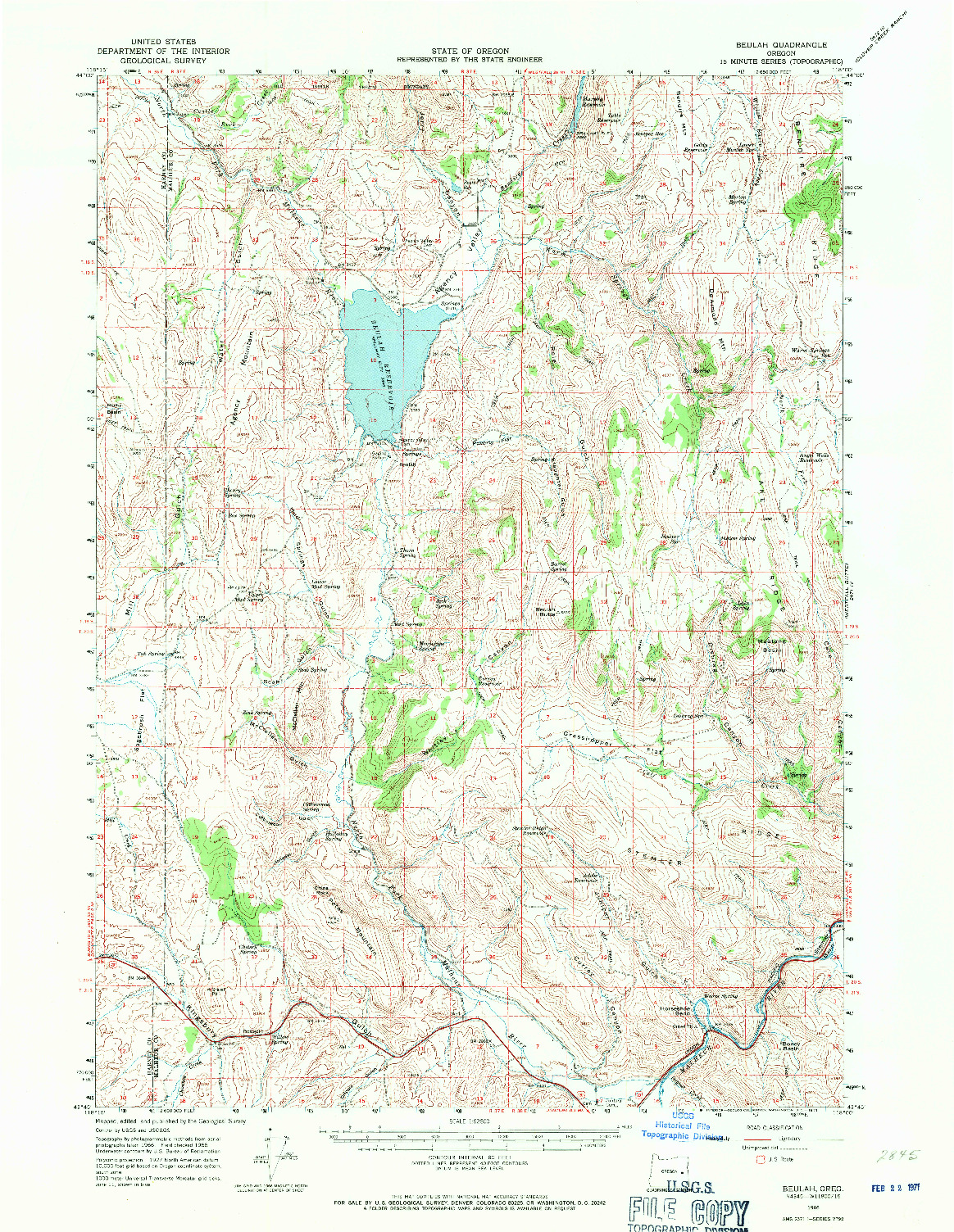 USGS 1:62500-SCALE QUADRANGLE FOR BEULAH, OR 1966